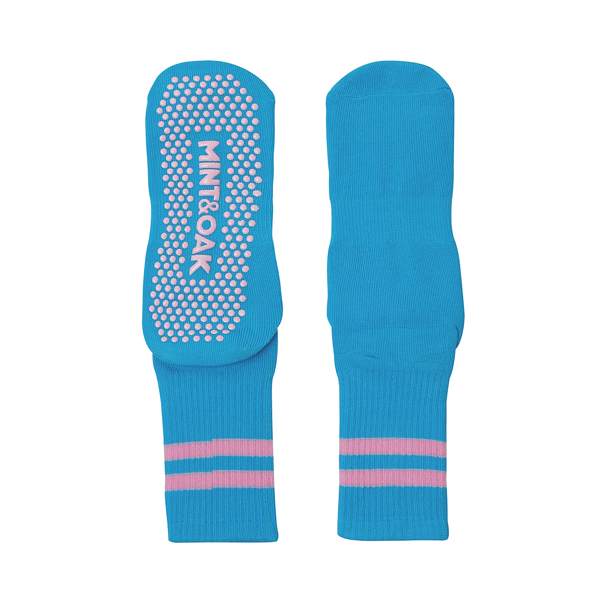 Yoga and Pilates Crew/ Full length Non-Slip Socks for Women - Light Blue & Pink