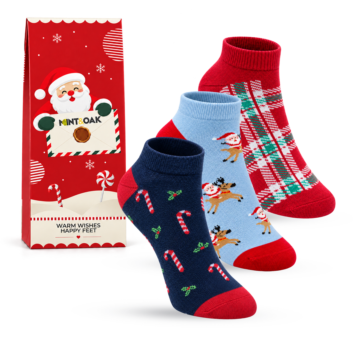 Cheerful Christmas Set-of-3 Ankle Socks for Women