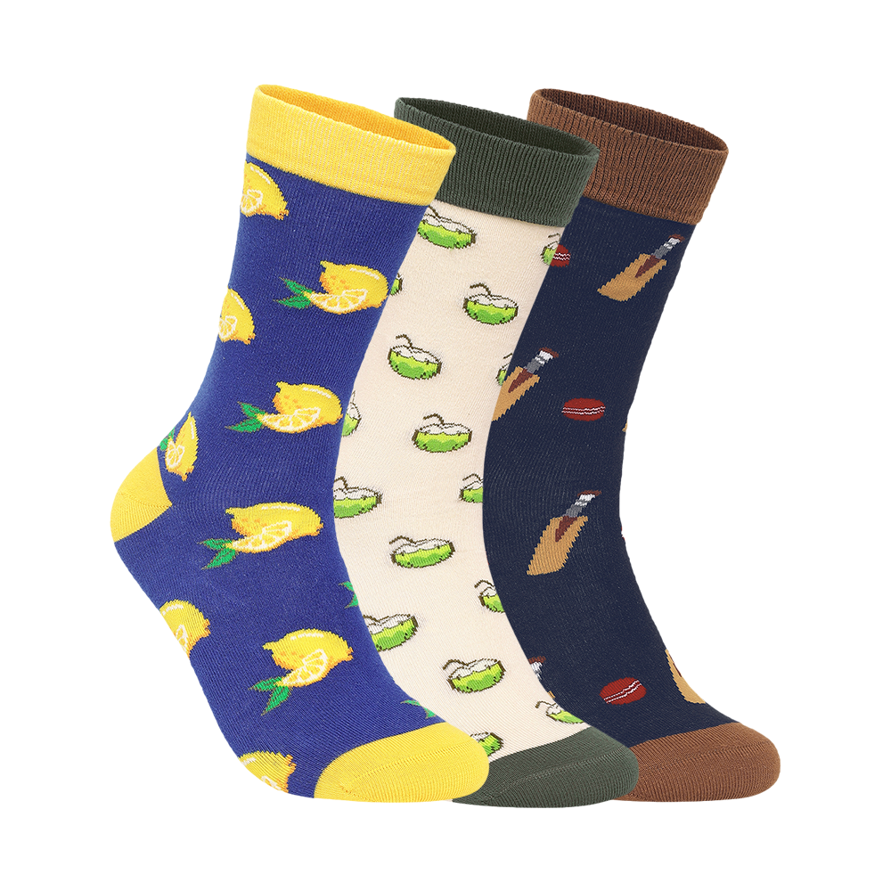Sip, Slice & Stride Set-of-3 Crew Socks for Men