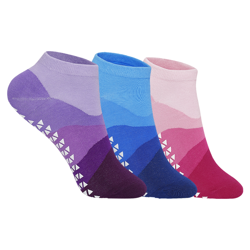 Yoga and Pilates Waves Non-Slip Socks for Women - Set of 3 (Purple, Blue, Pink)