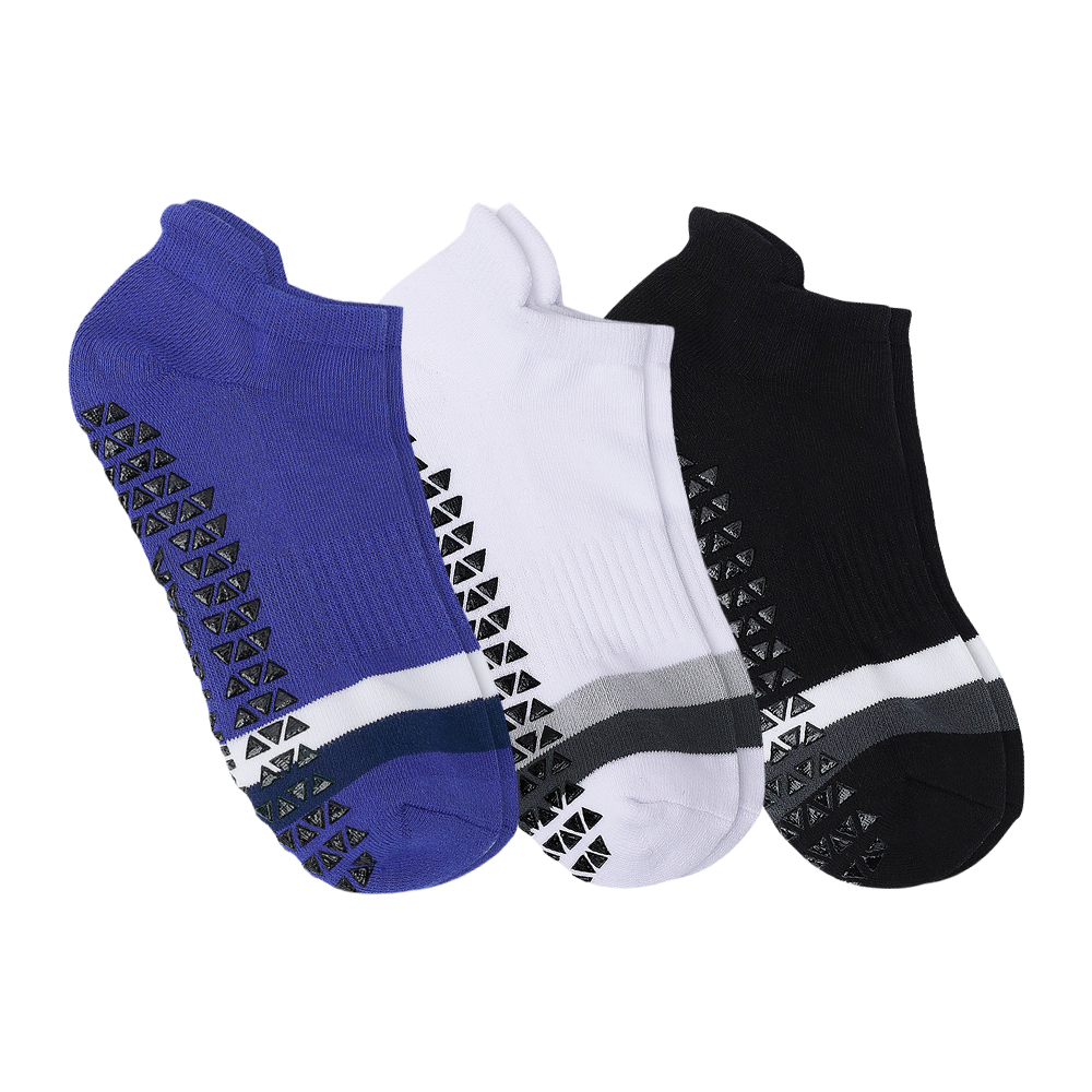 Unisex Ankle Sports Grip Socks Set Of 3 (White, Black, Navy Blue)