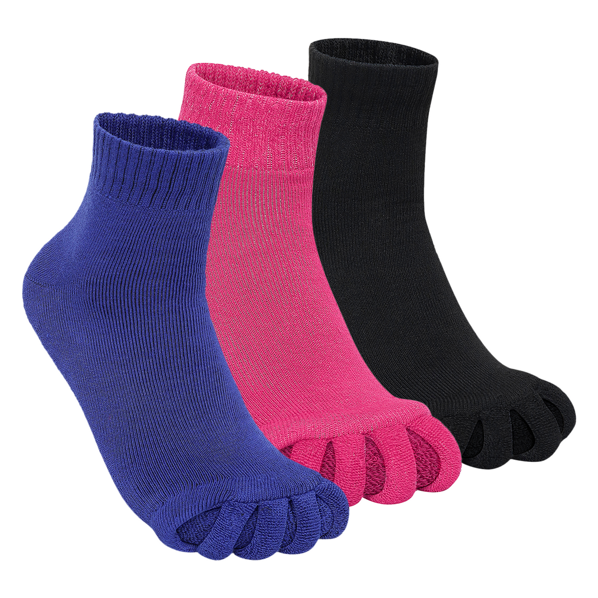 Foot Alignment Socks with Toe Separators Set Of 3- (Black, Blue, Pink)