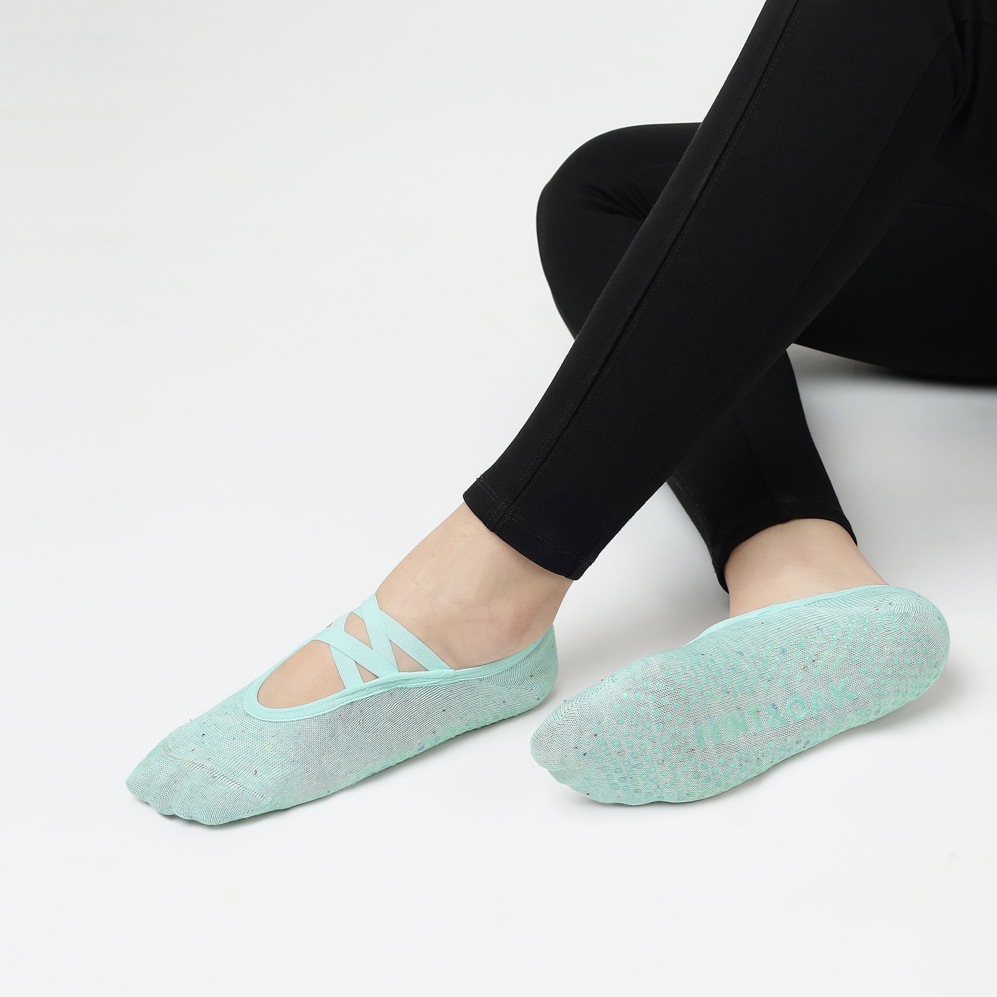 Double Criss Cross Yoga and Pilates Non-Slip Socks for Women - Set of 3 (Green, Black, Pink)