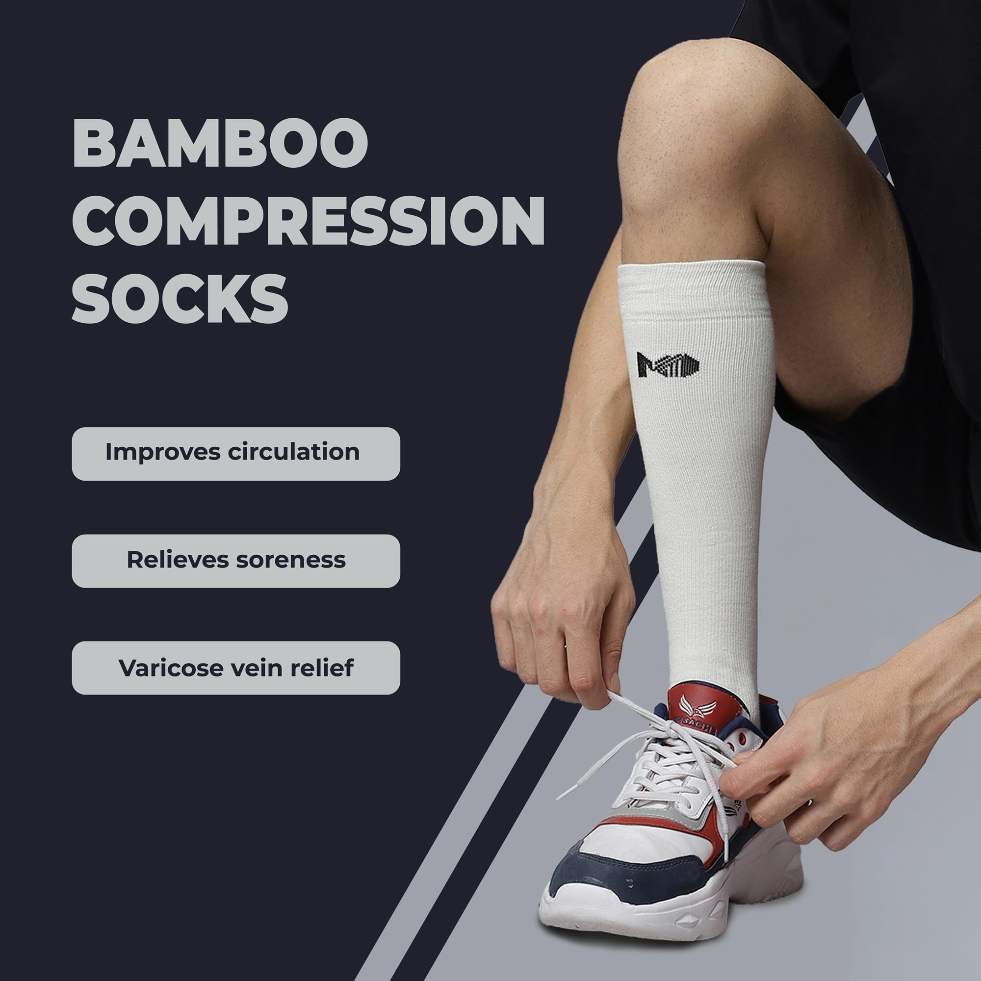 Bamboo Compression Socks for Men and Women - Set of 2 (Off-White, Black)