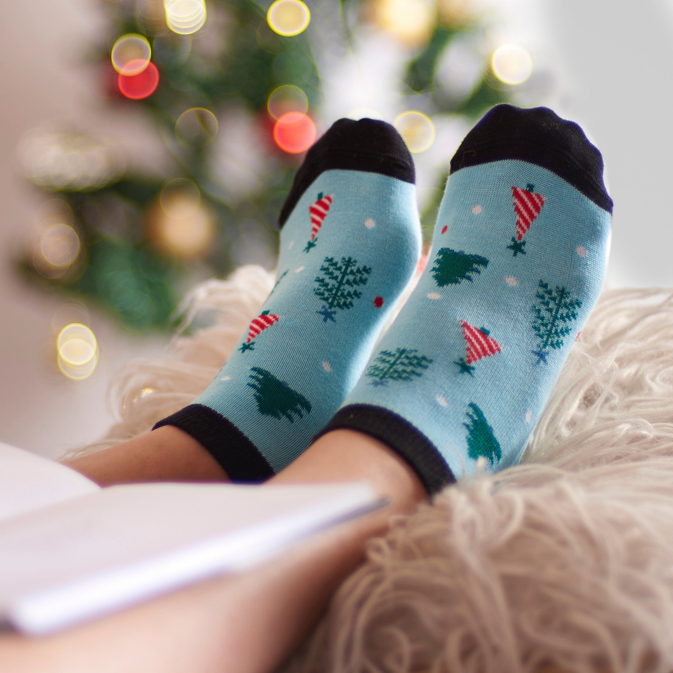 Green Xmas Ankle Socks for Women