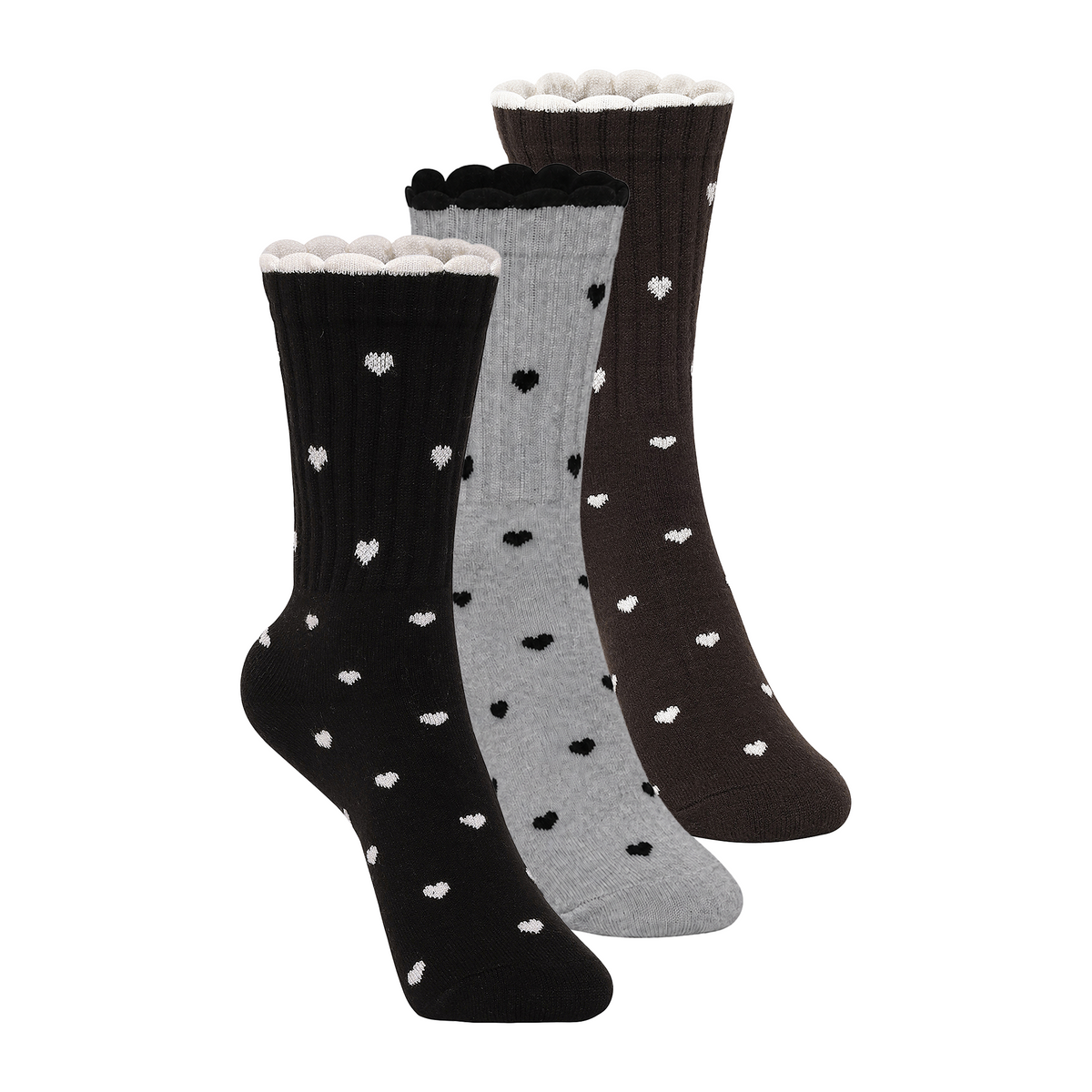 Women's Wool blend Crew Set of 3 Socks - (Grey, Black, Dark Brown)