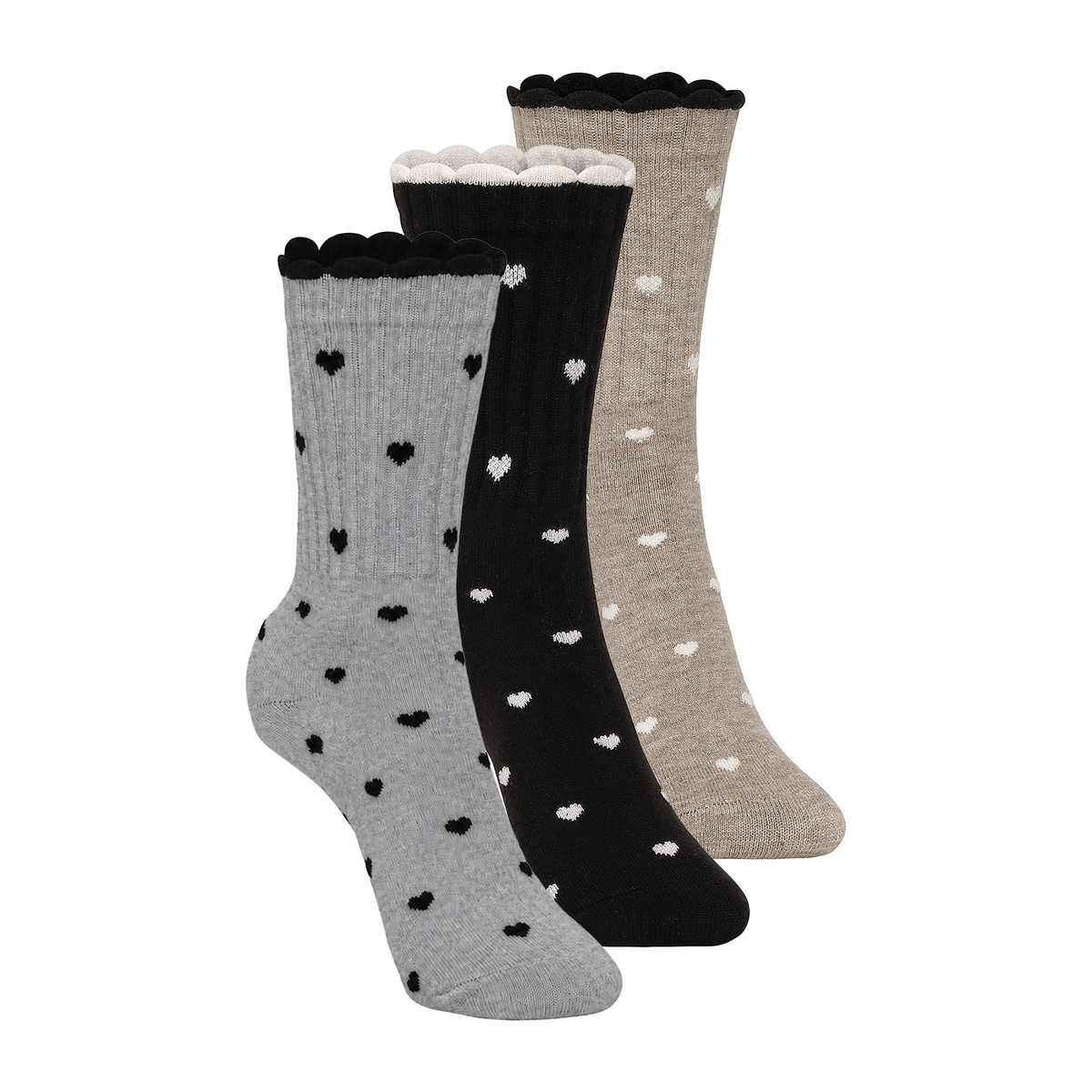 Women's Wool blend Crew Set of 3 Socks - (Grey, Beige, Black)