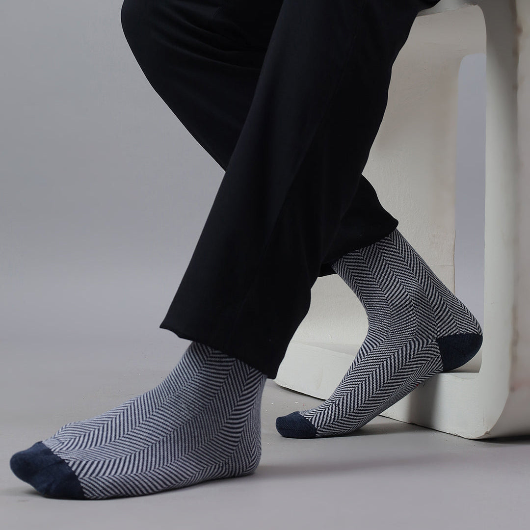 Herringbone Men's Crew Socks - Dark Blue