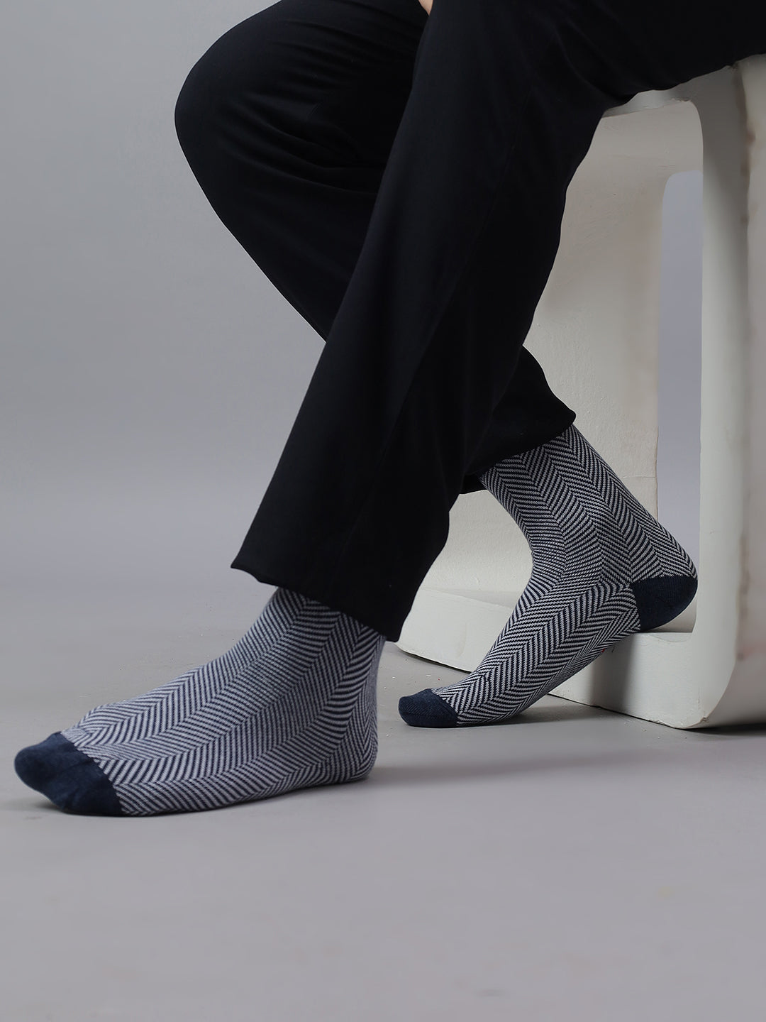 Herringbone Men's Crew Socks - Dark Blue