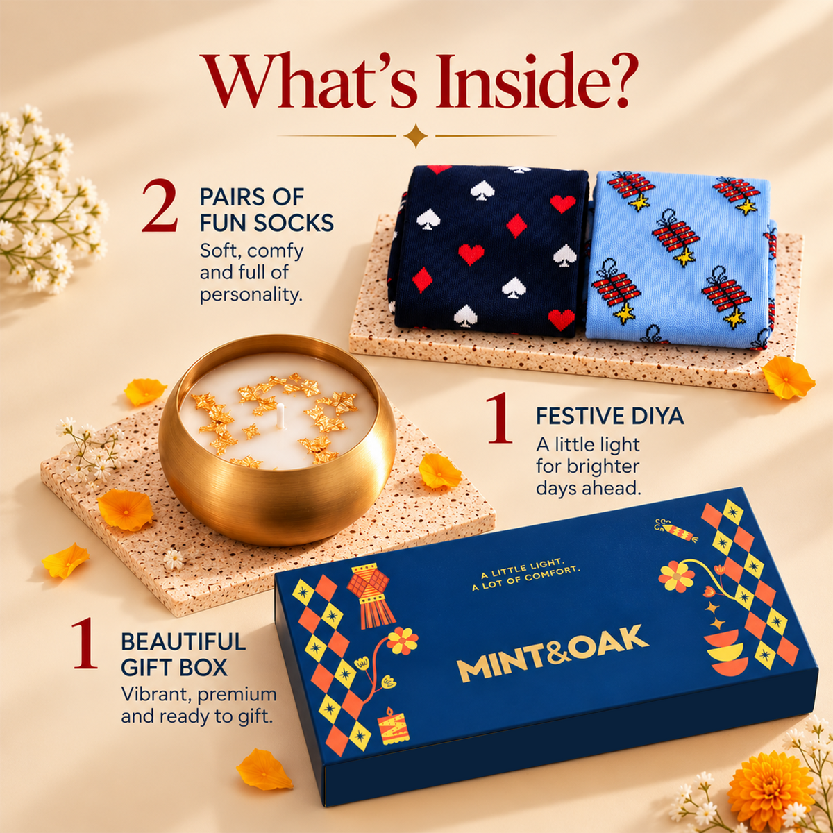 Diwali Gift Box with Ankle Socks & Candle