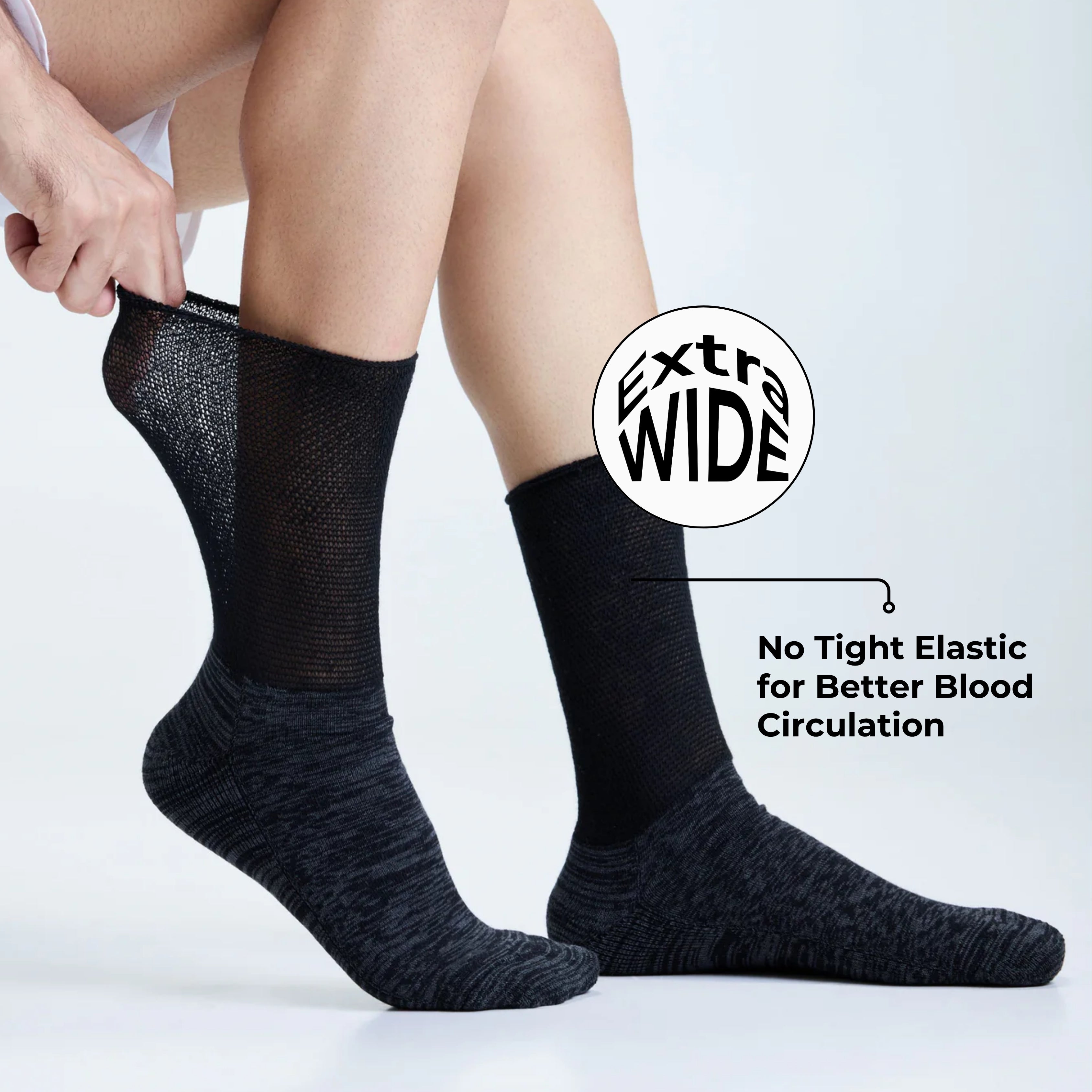 Diabetic Crew Length Unisex Socks for Men and Women - Set of 2 (Black, Navy Blue)