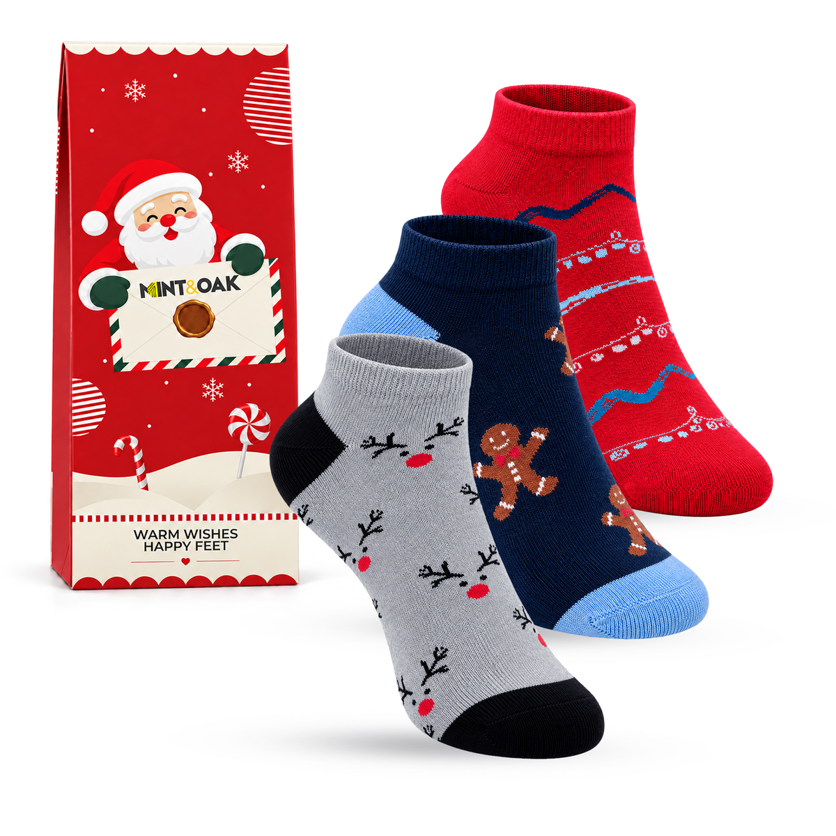 Christmas Smiles Set-of-3 Ankle Socks for Women