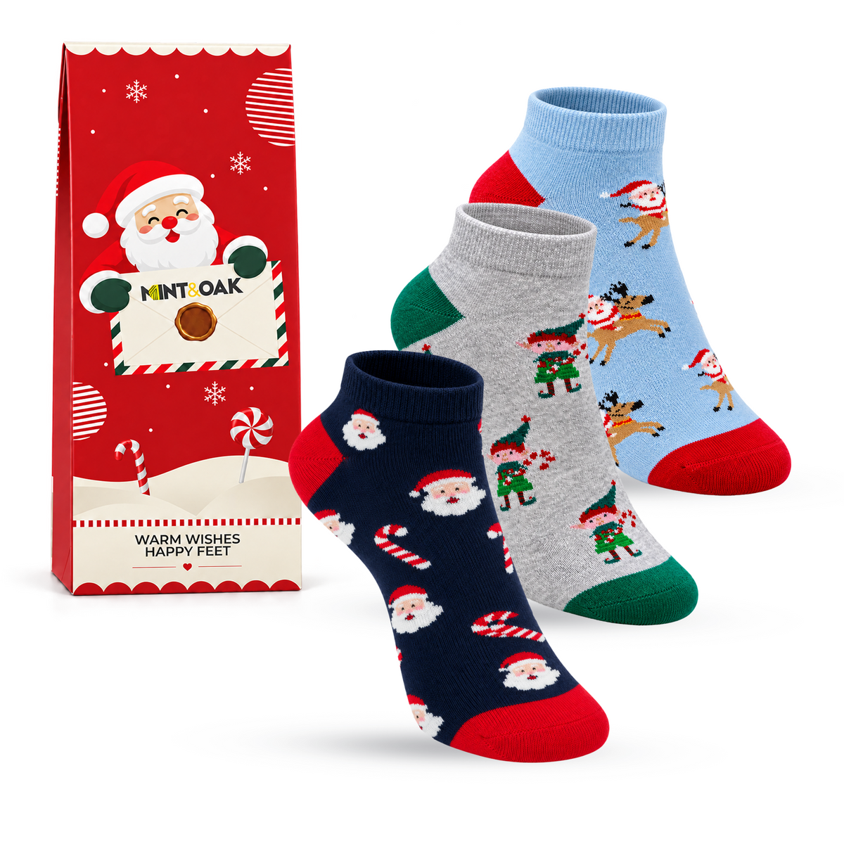 Christmas Delight Set-of-3 Ankle Socks for Women