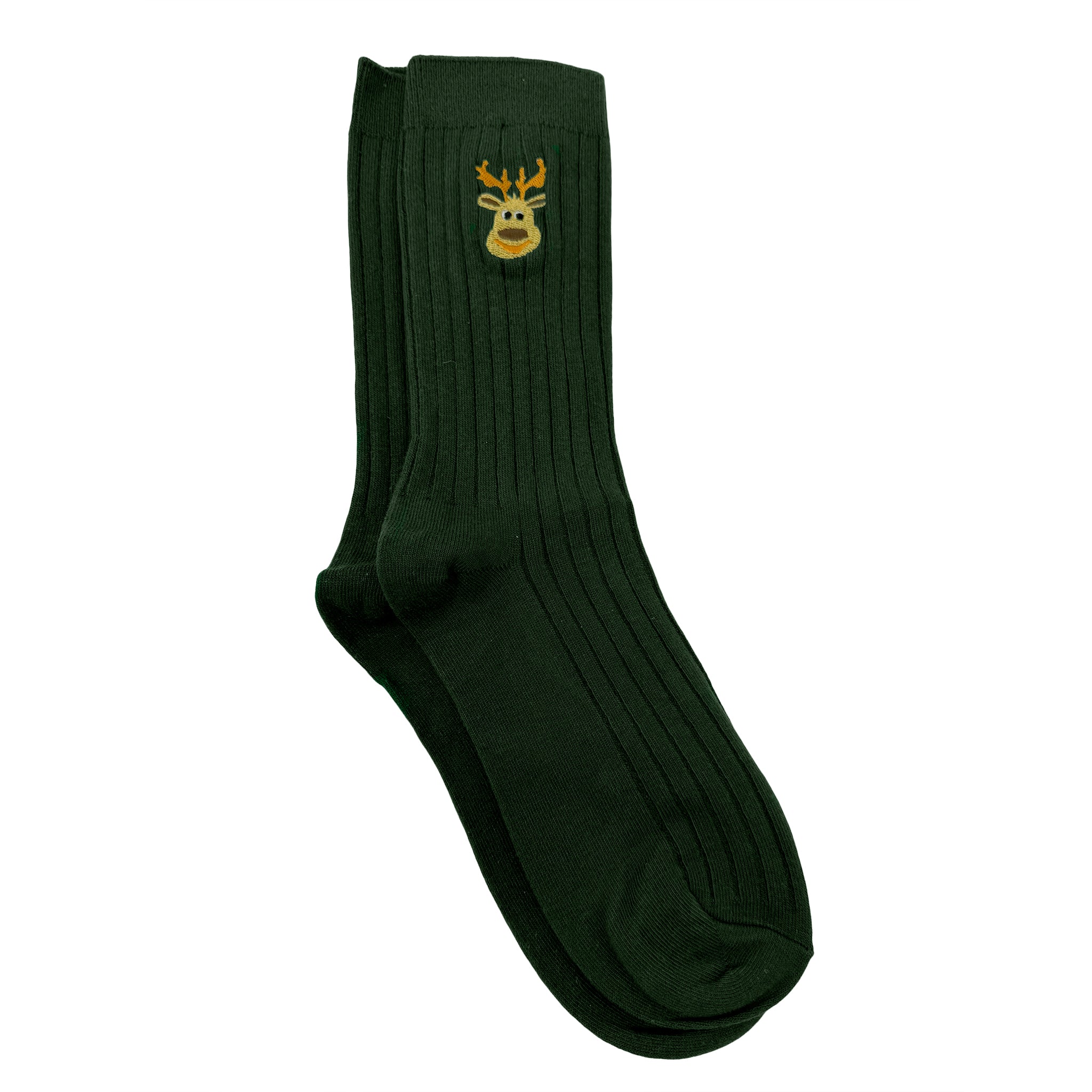Ribbed Embroidered Reindeer Crew Socks For Men