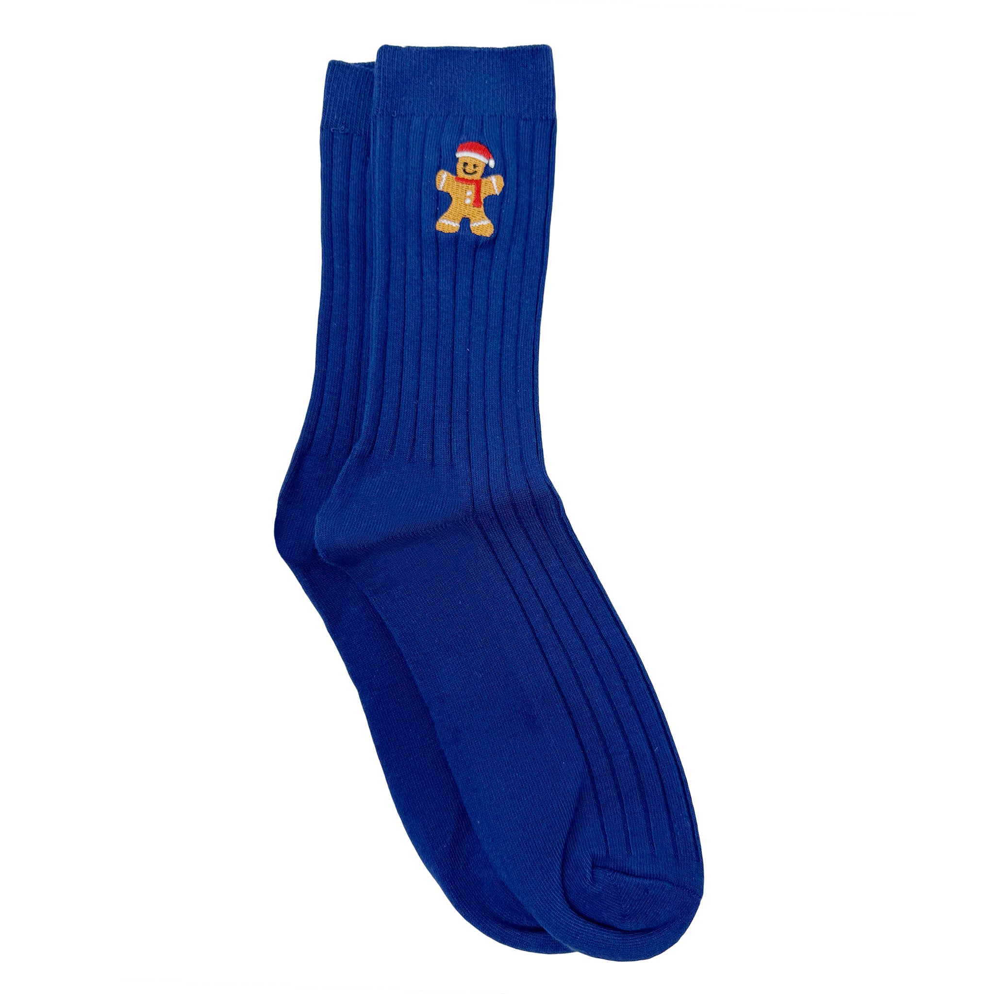 Ribbed Embroidered Gingerbread Crew Socks For Men