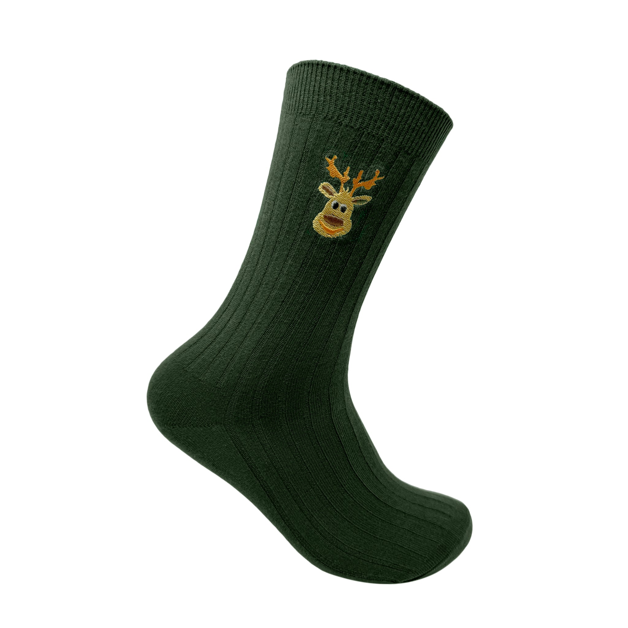 Ribbed Embroidered Reindeer Crew Socks For Men