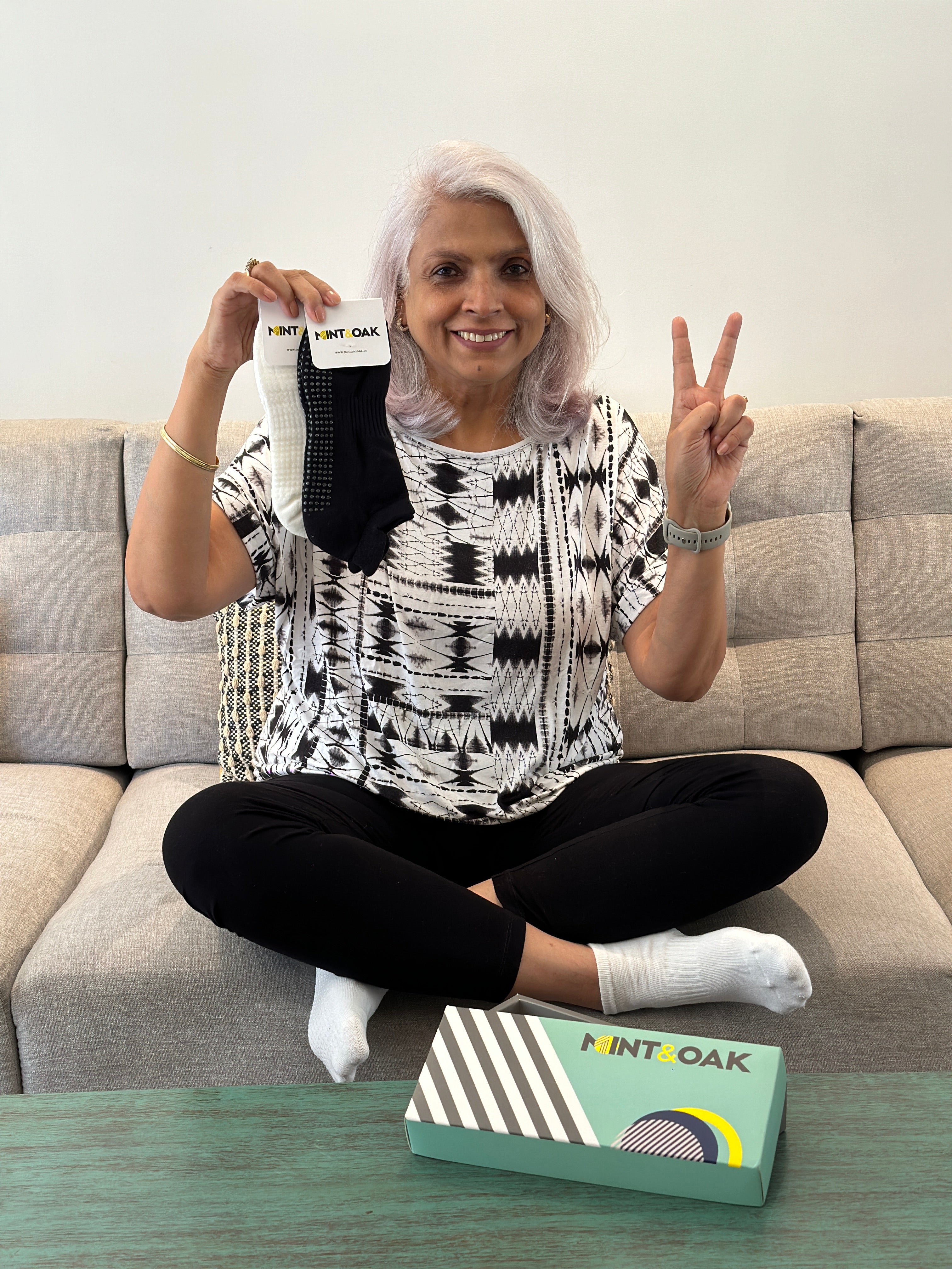 Unisex Silicone-Grip No-Fall Socks for Elderly Care - Set of 5 (Black, White, Grey)