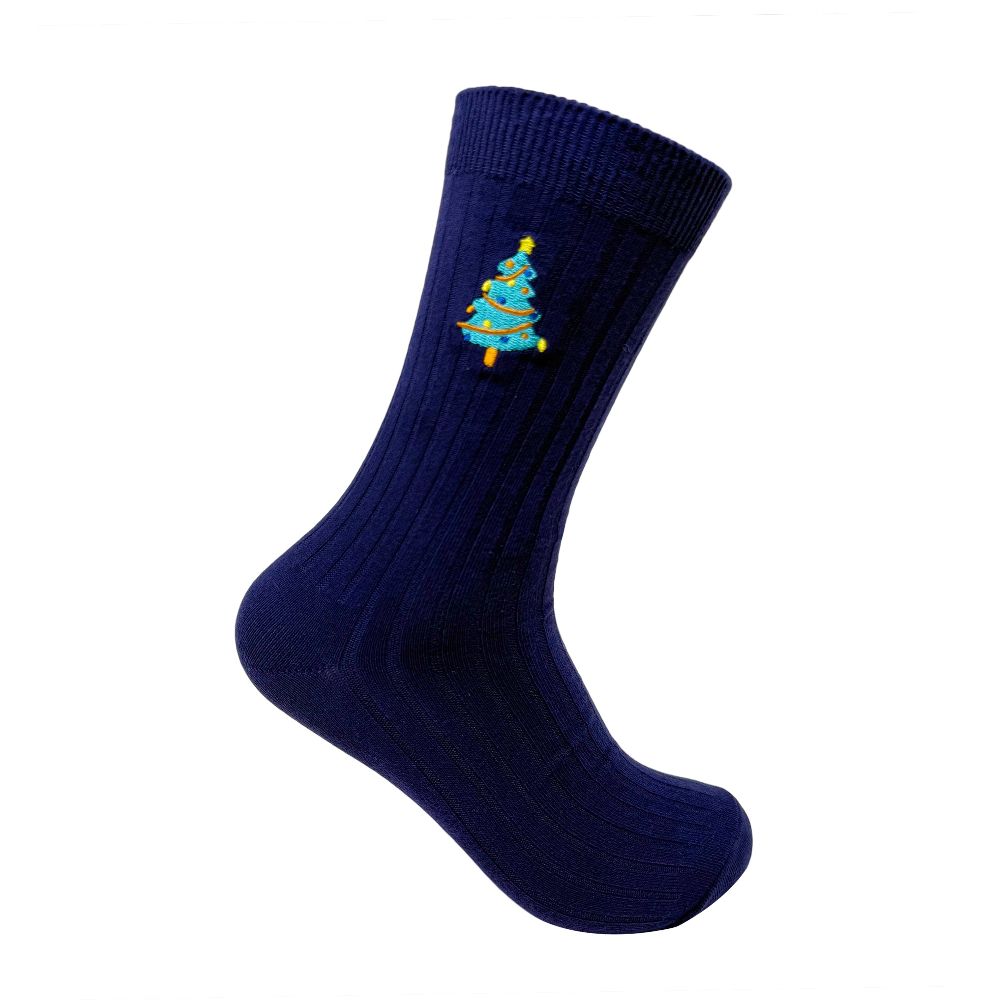 Ribbed Embroidered Christmas Tree Crew Socks For Men