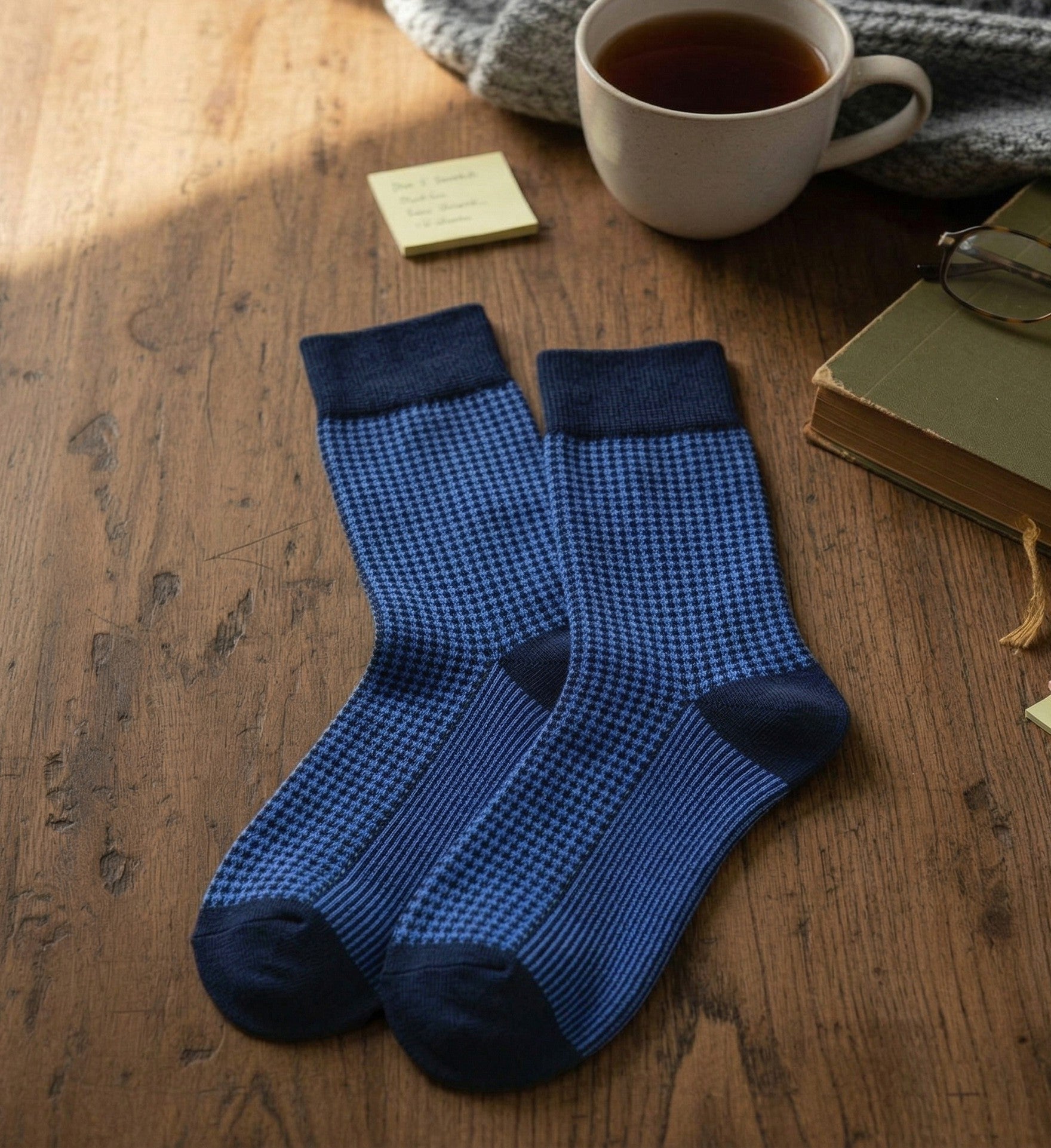 Houndstooth Men's Crew Socks - Blue