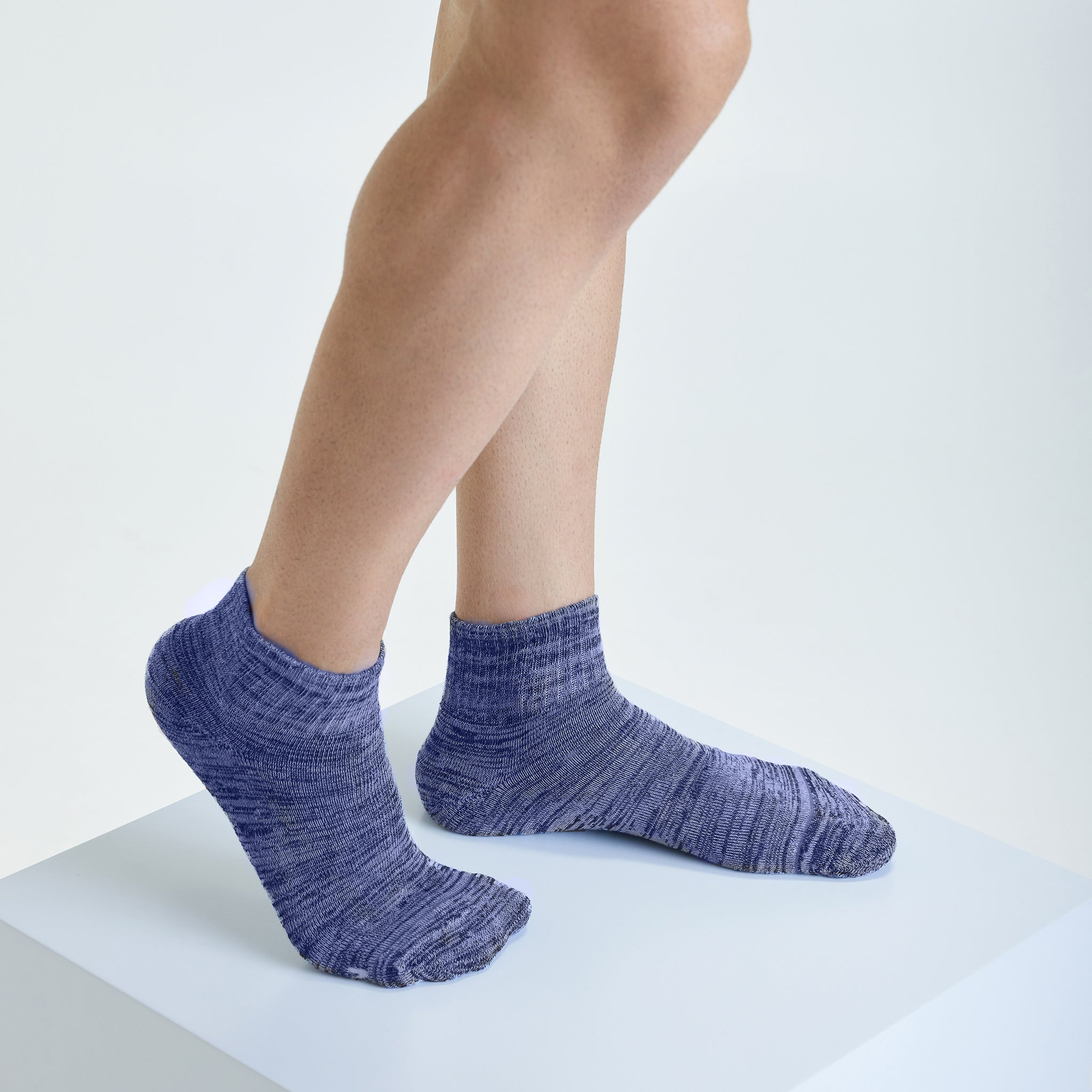 Sports terry Ankle Socks For Men - Set Of 3 ( White, Blue Melange, Black & Grey Melange )