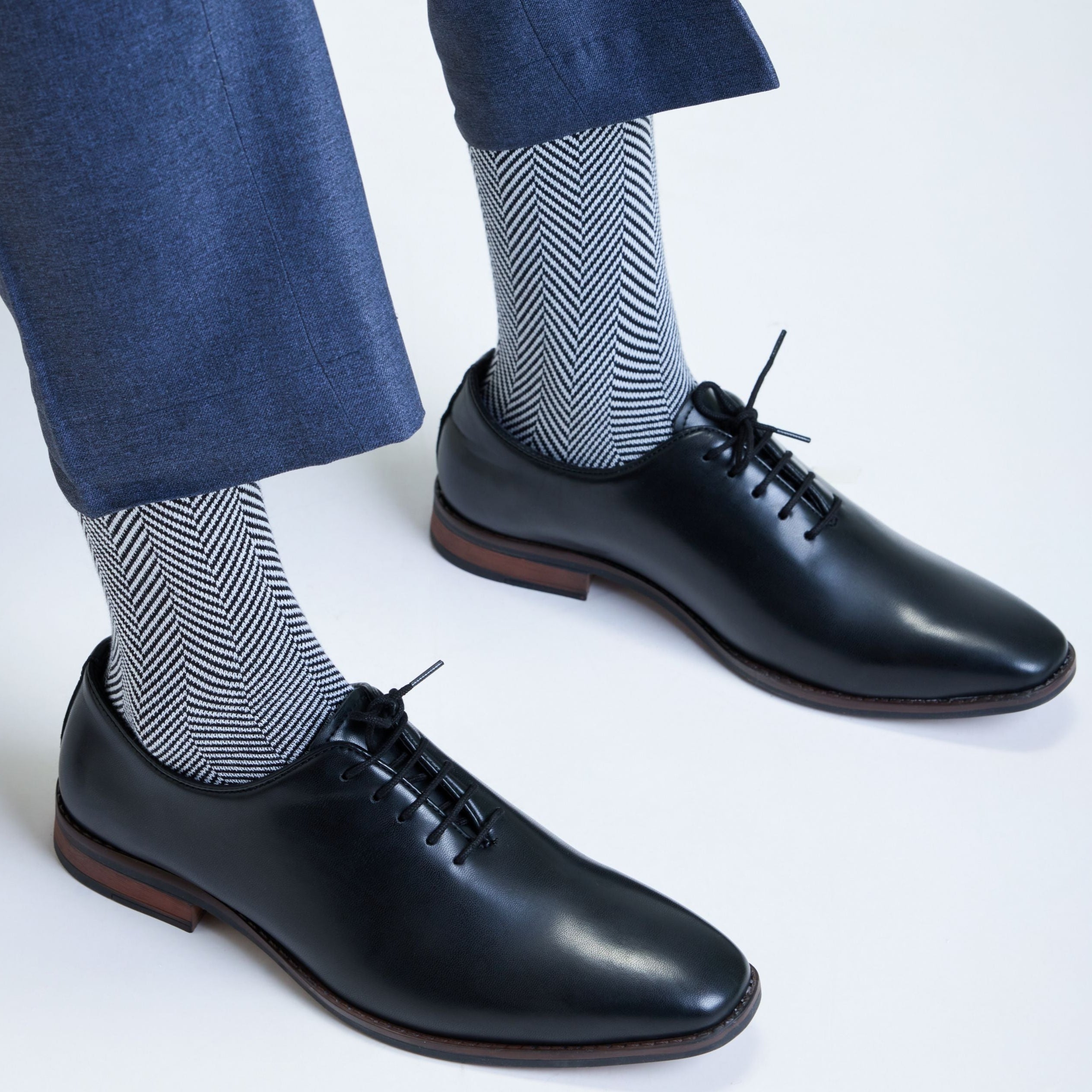 Herringbone Men's Crew Socks - Dark Blue