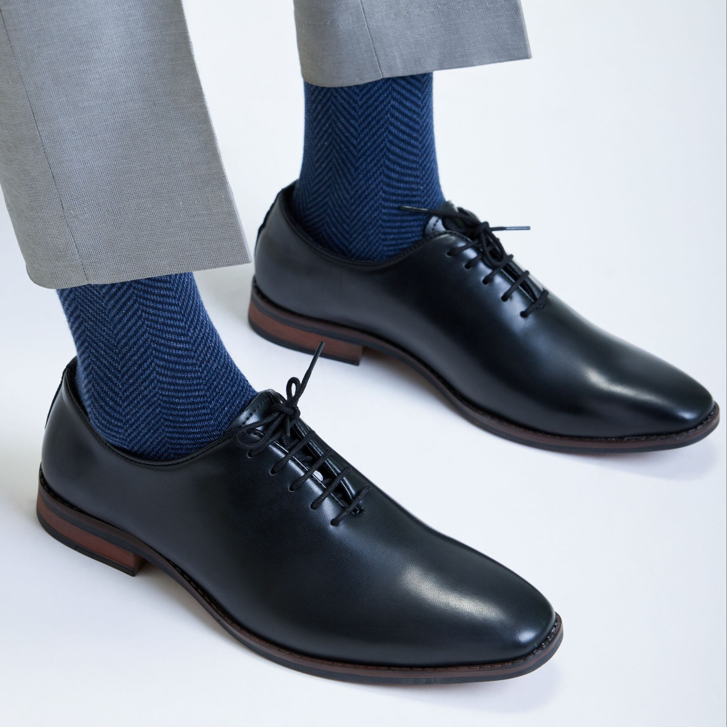 Herringbone Men's Crew Socks (Blue)