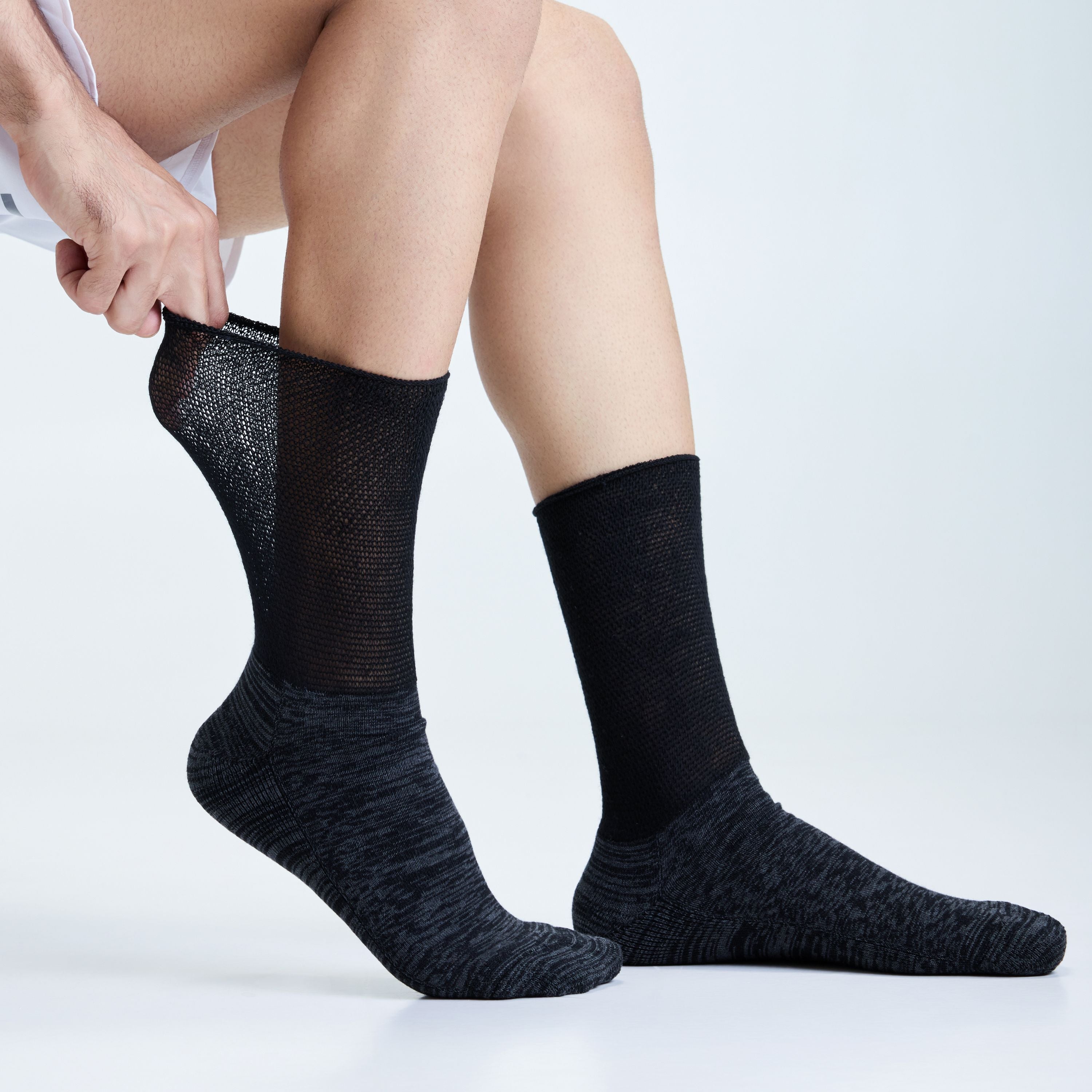Diabetic Crew Length Unisex Socks for Men and Women - Set of 3 (Black, Navy Blue, Grey)