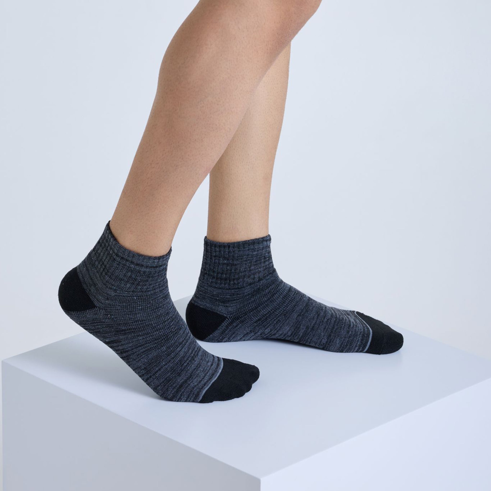 Sports terry Ankle Socks For Men - Set Of 3 ( White, Blue Melange, Black & Grey Melange )