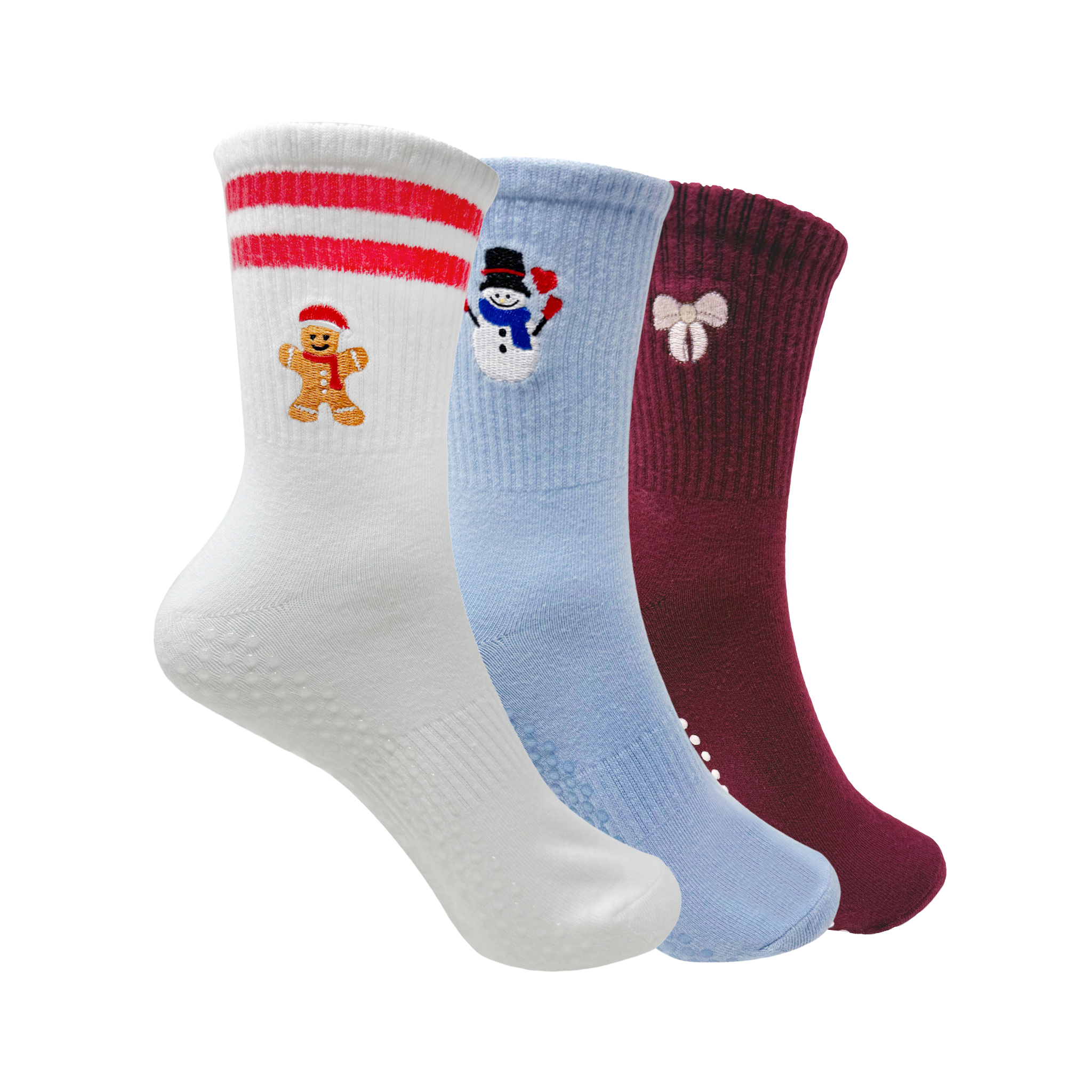 Yoga and Pilates Non-Slip Socks for Women - Set of 3 (White, Light blue, Maroon)