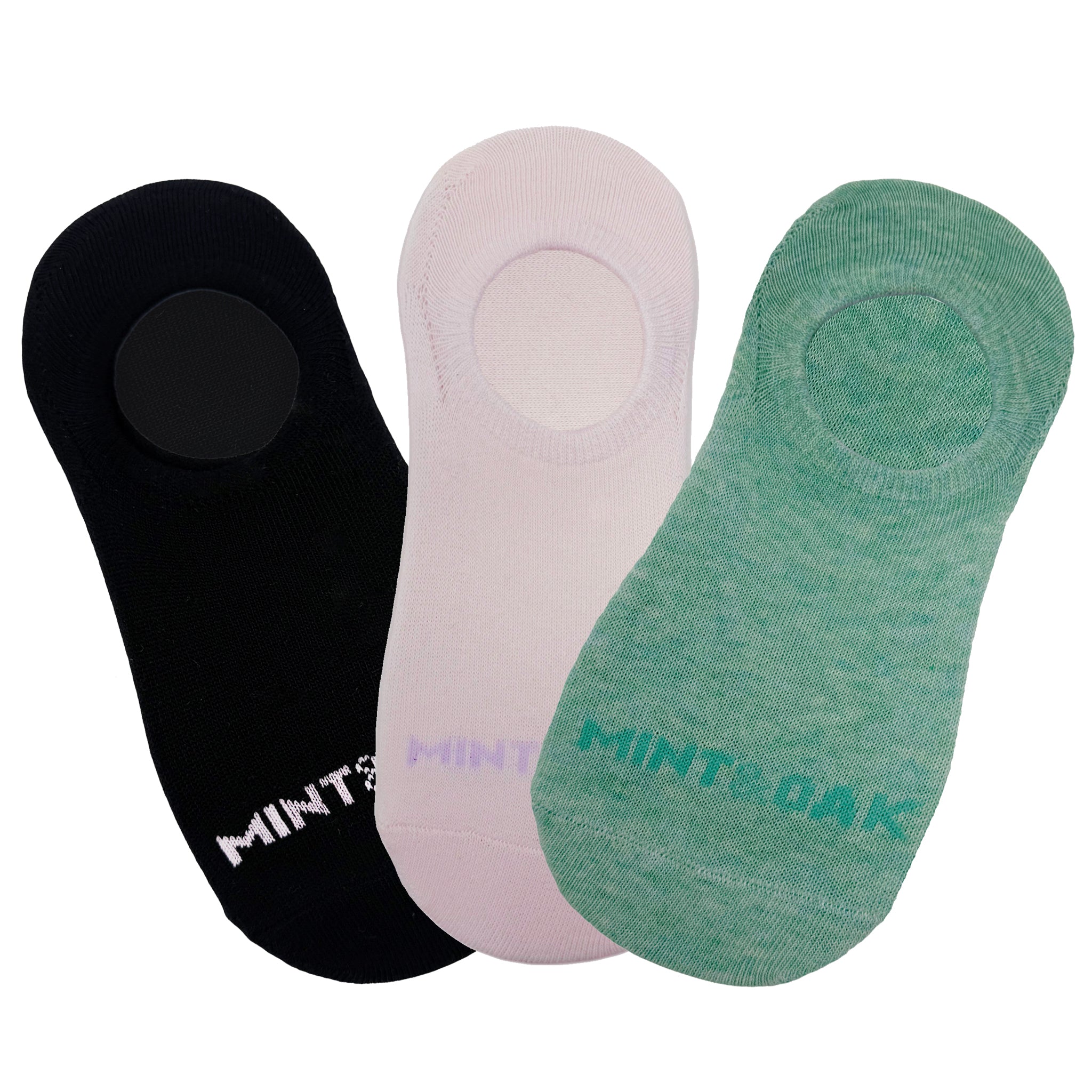 Sneaker No Show Combo For Women - Set of 3 (Black, Light Pink, Mint Green)