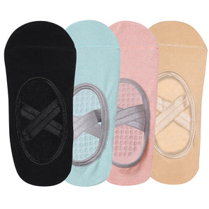 Set Of 4 Pilates Socks Anti-Skid Technology - Beige, Black, Pink, Mint Green