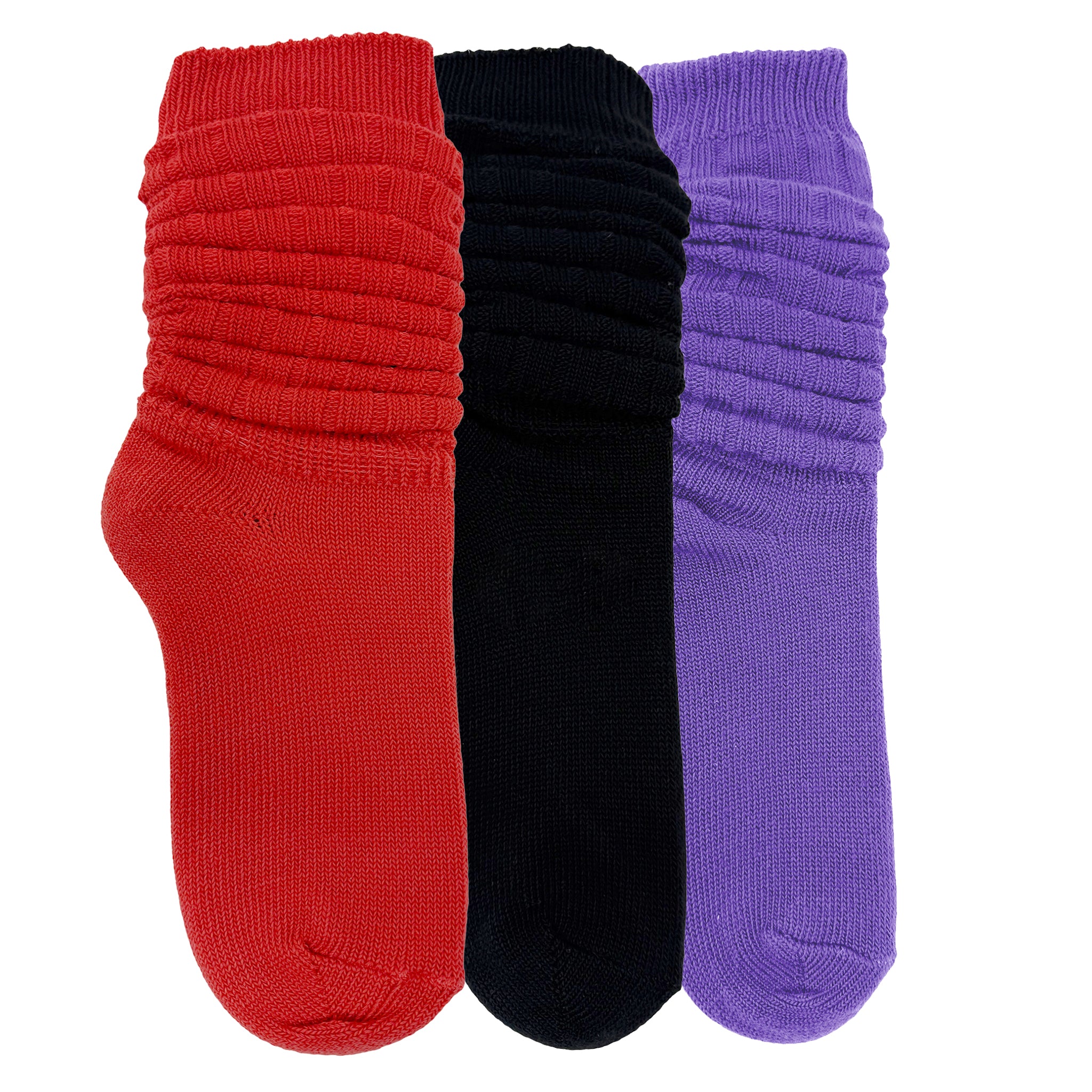 Women's Scrunch / Slouch Socks – Set Of 3 (Purple, Black, Orange)