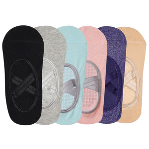 Set Of 6 Pilates Socks Anti-Skid Technology - Light grey, Beige, Black, Pink, Purple, Mint green