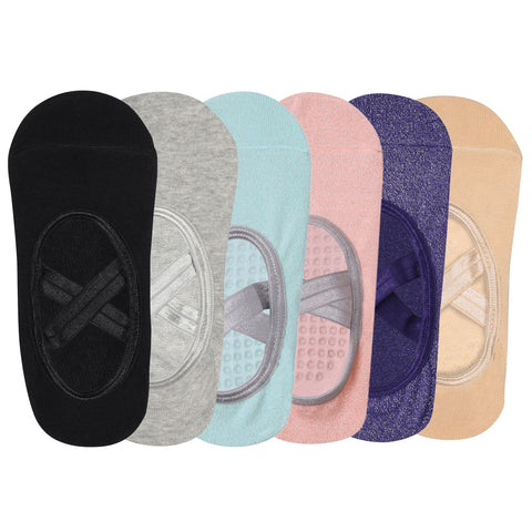 Set Of 6 Pilates Socks Anti-Skid Technology - Light grey, Beige, Black, Pink, Purple, Mint green
