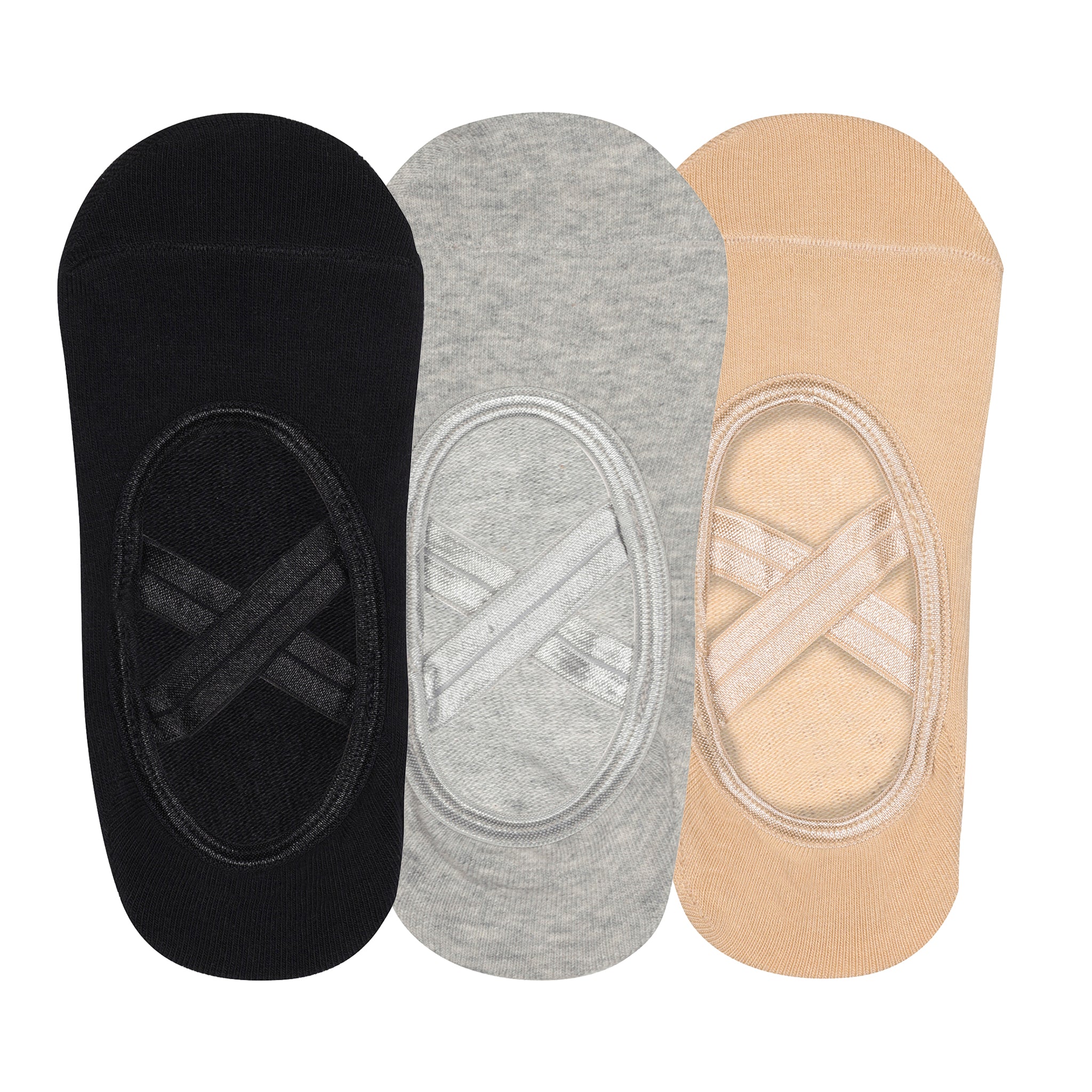 Yoga and Pilates Non-Slip Socks for Women - Set of 3 (Light grey, Beige, Black)