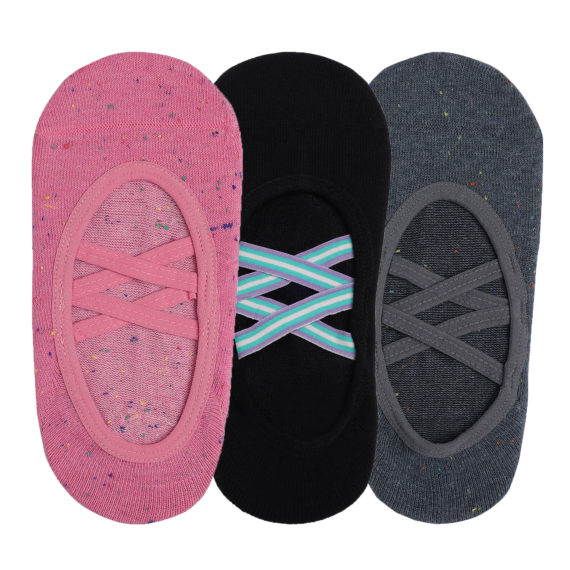Double Criss Cross Yoga and Pilates Non-Slip Socks for Women - Set of 3 (Dark Pink, Black, Grey)