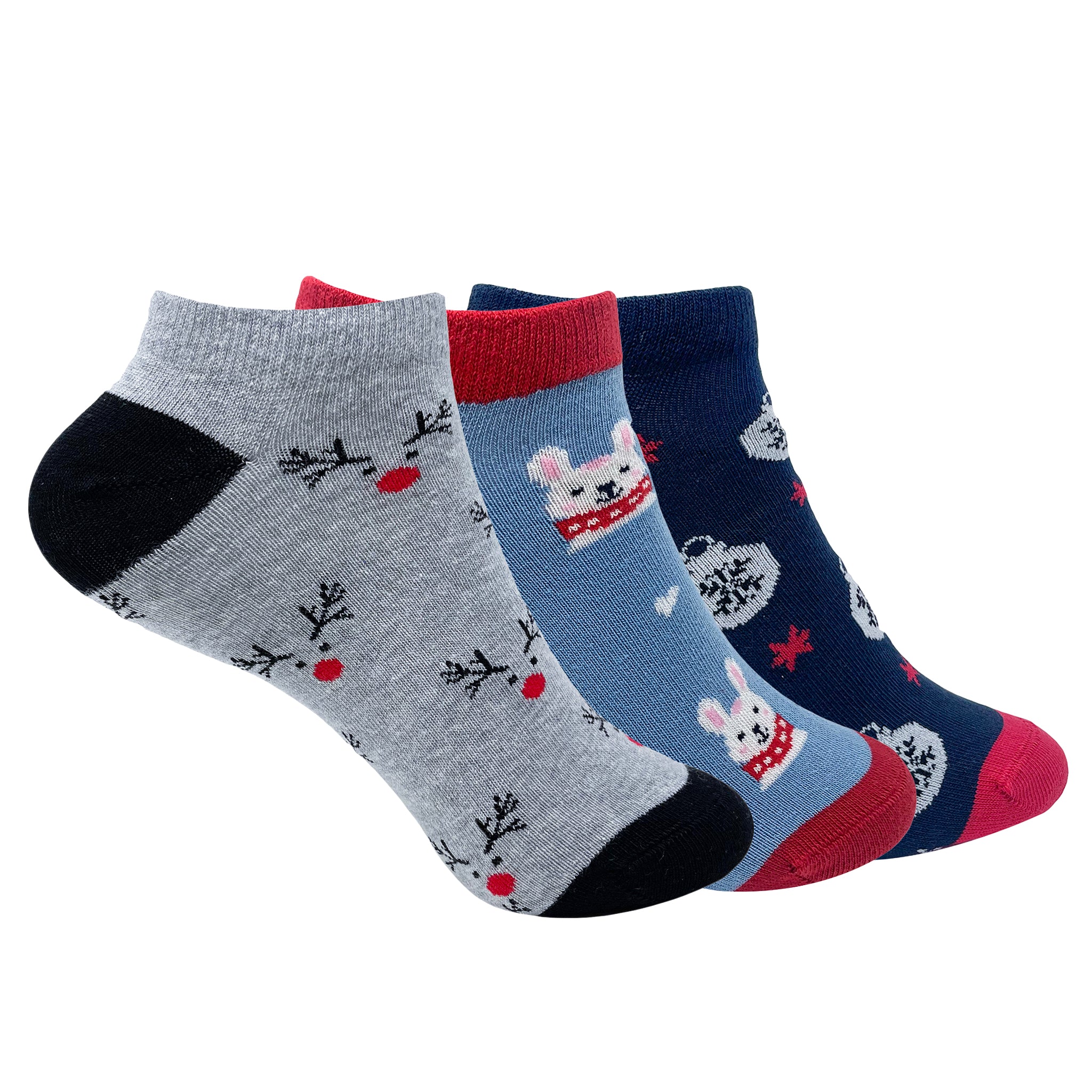 Joyful Jingle Set-of-3 Ankle Socks for Women