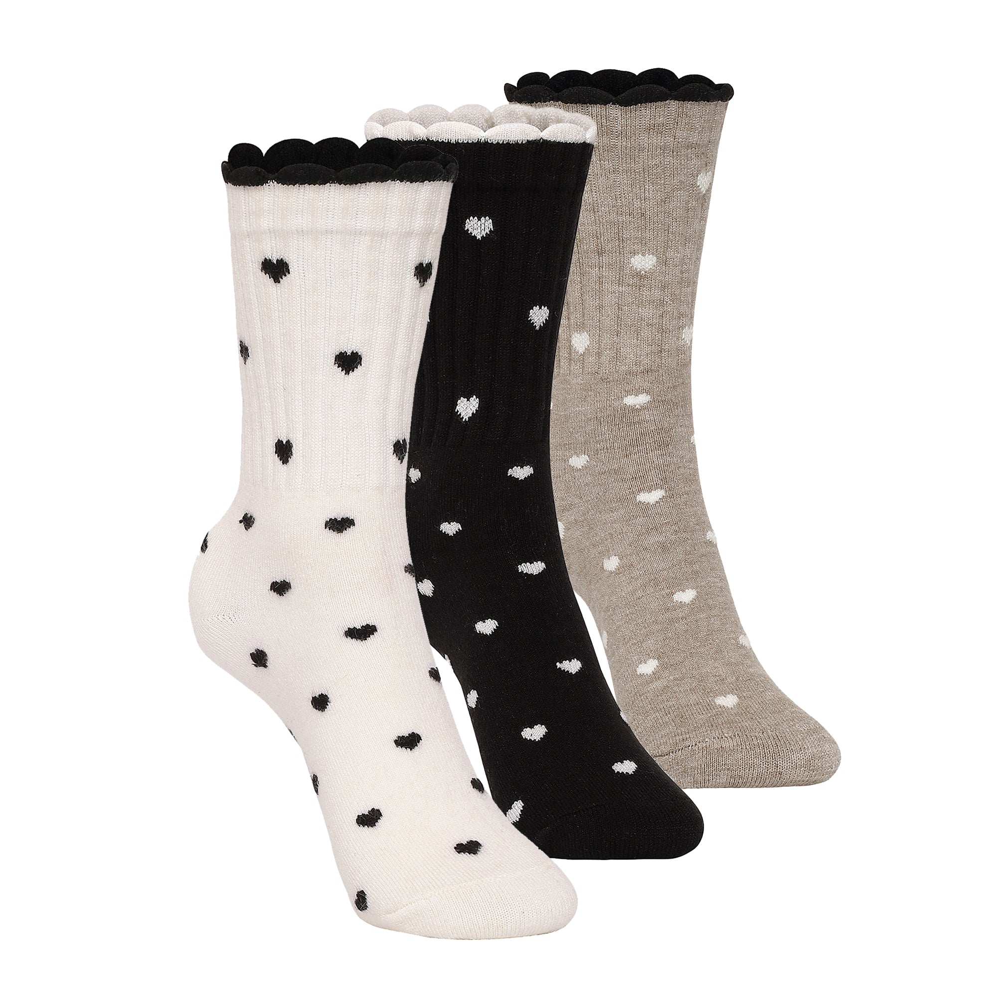Women's Wool blend Crew Set of 3 Socks - (Off White, Black, Beige)