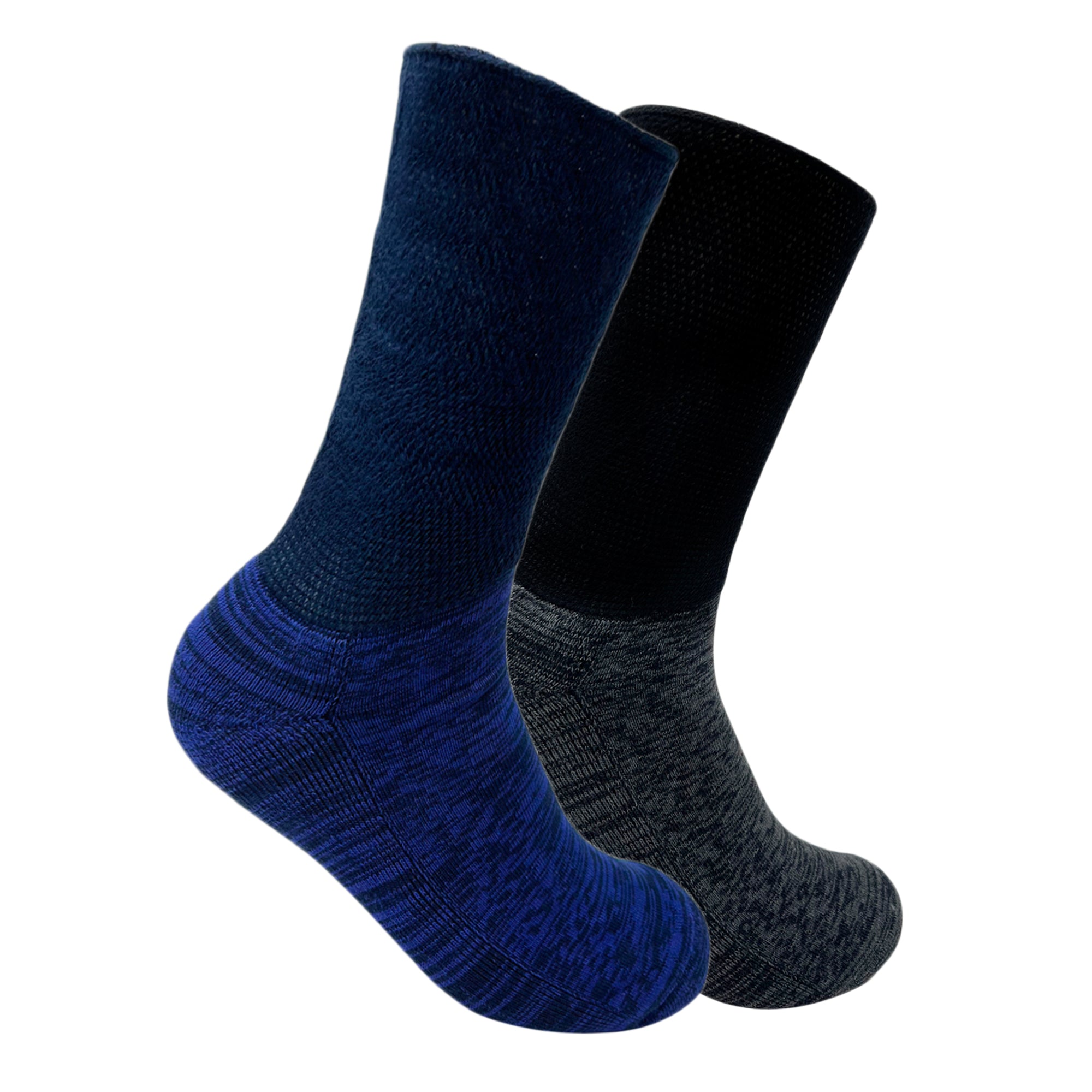 Diabetic Crew Length Unisex Socks for Men and Women - Set of 2 (Black, Navy Blue)