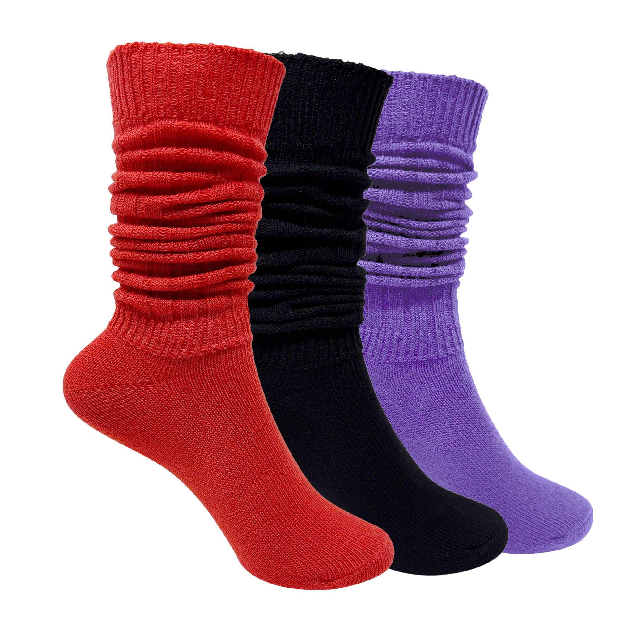 Women's Scrunch / Slouch Socks – Set Of 3 (Purple, Black, Orange)