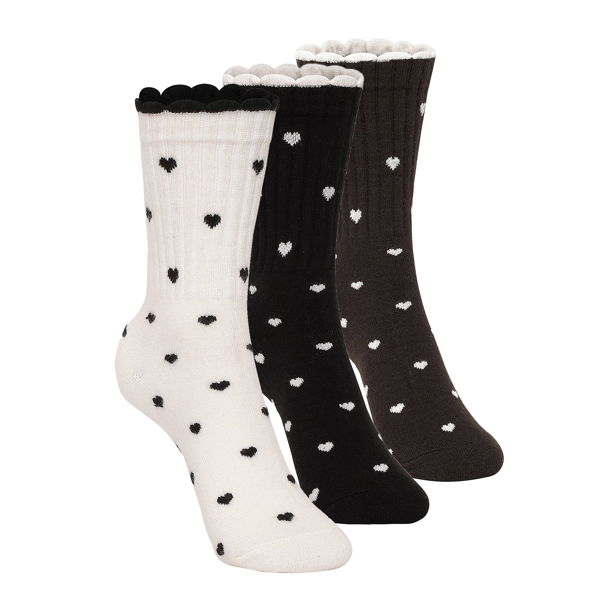 Women's Wool blend Crew Set of 3 Socks - (Off White, Black, Dark brown)