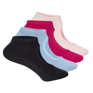 Set Of 4 Yoga Socks Anti-Skid Technology - Light Blue, Baby Pink, Fuchsia Pink, Black