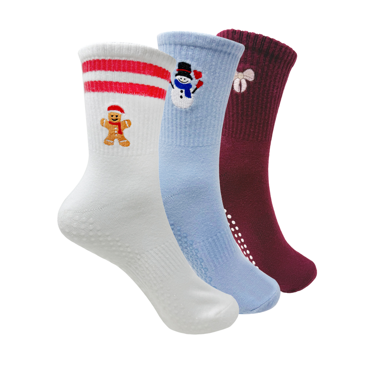 Yoga and Pilates Non-Slip Socks for Women - Set of 3 (White, Light blue, Maroon)