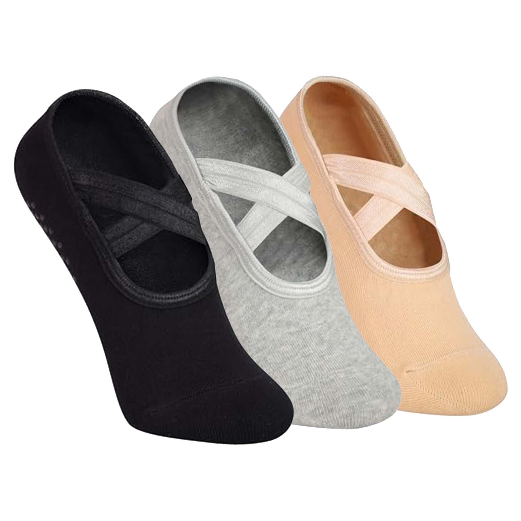 Yoga and Pilates Non-Slip Socks for Women - Set of 3 (Light grey, Beige, Black)