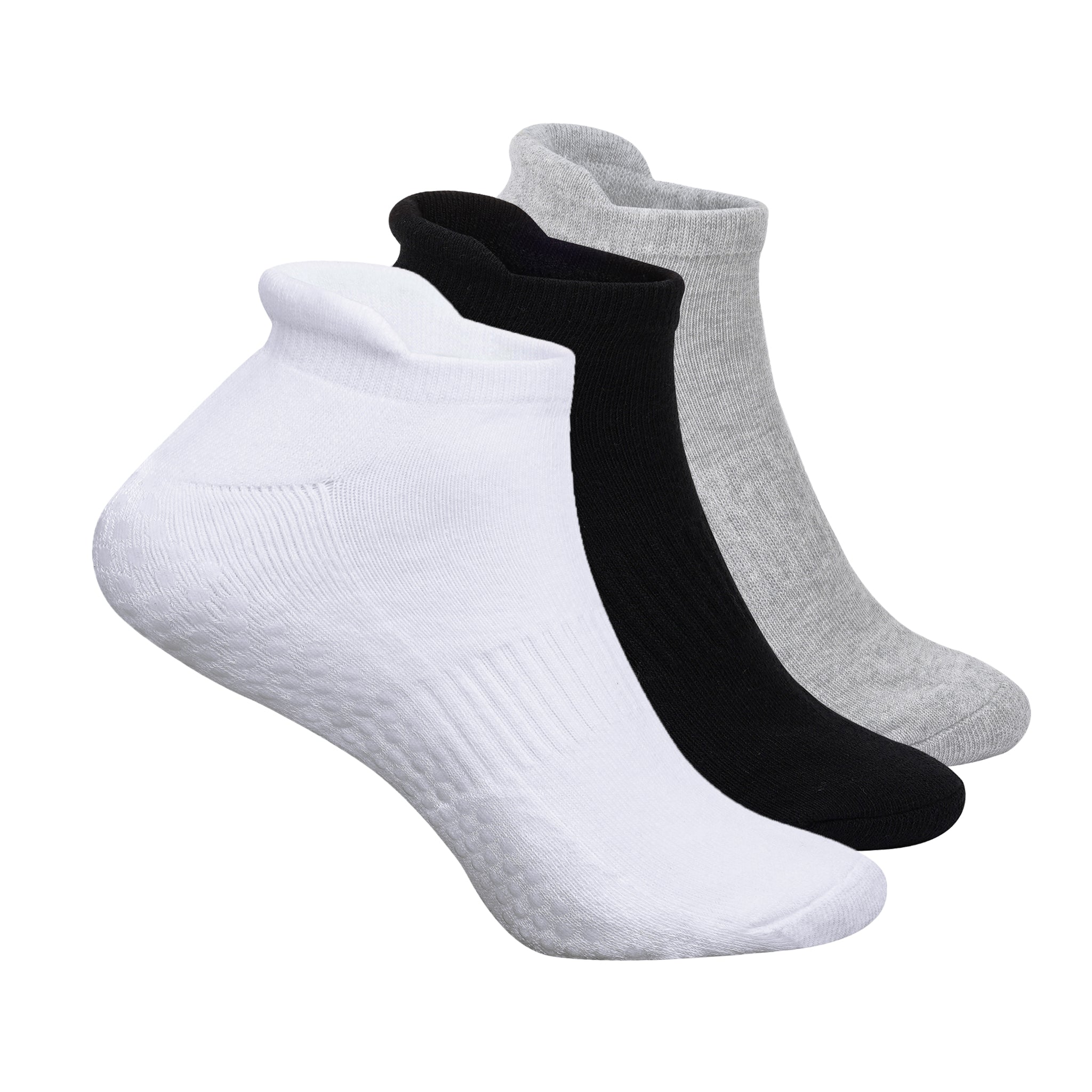 Unisex Silicone-Grip No-Fall Socks for Elderly Care - Set of 3 (Black, White, Grey)
