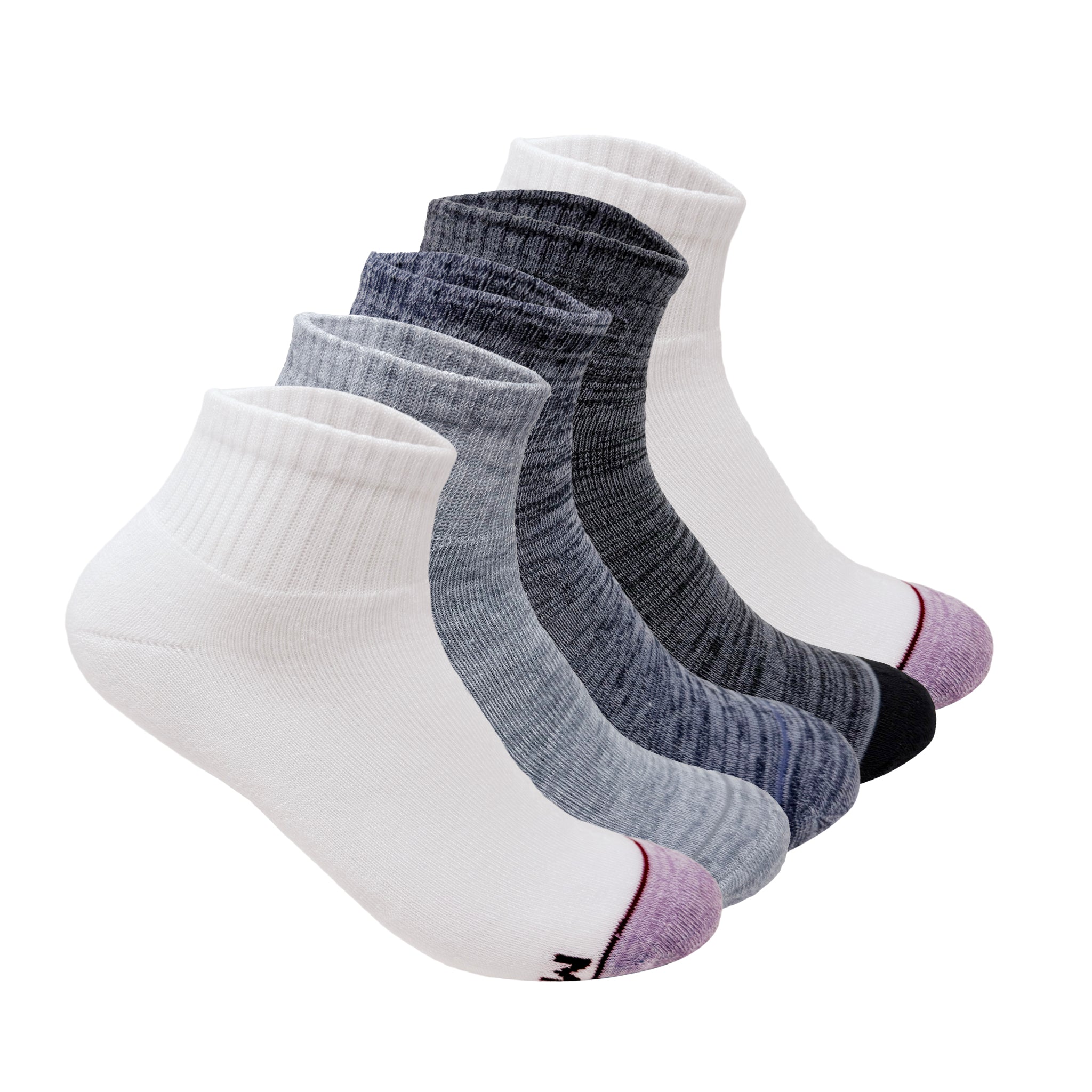 Sports terry Ankle Socks For Men - Set Of 5 ( White, Grey, Black & Grey Melange, Blue Melange, White )