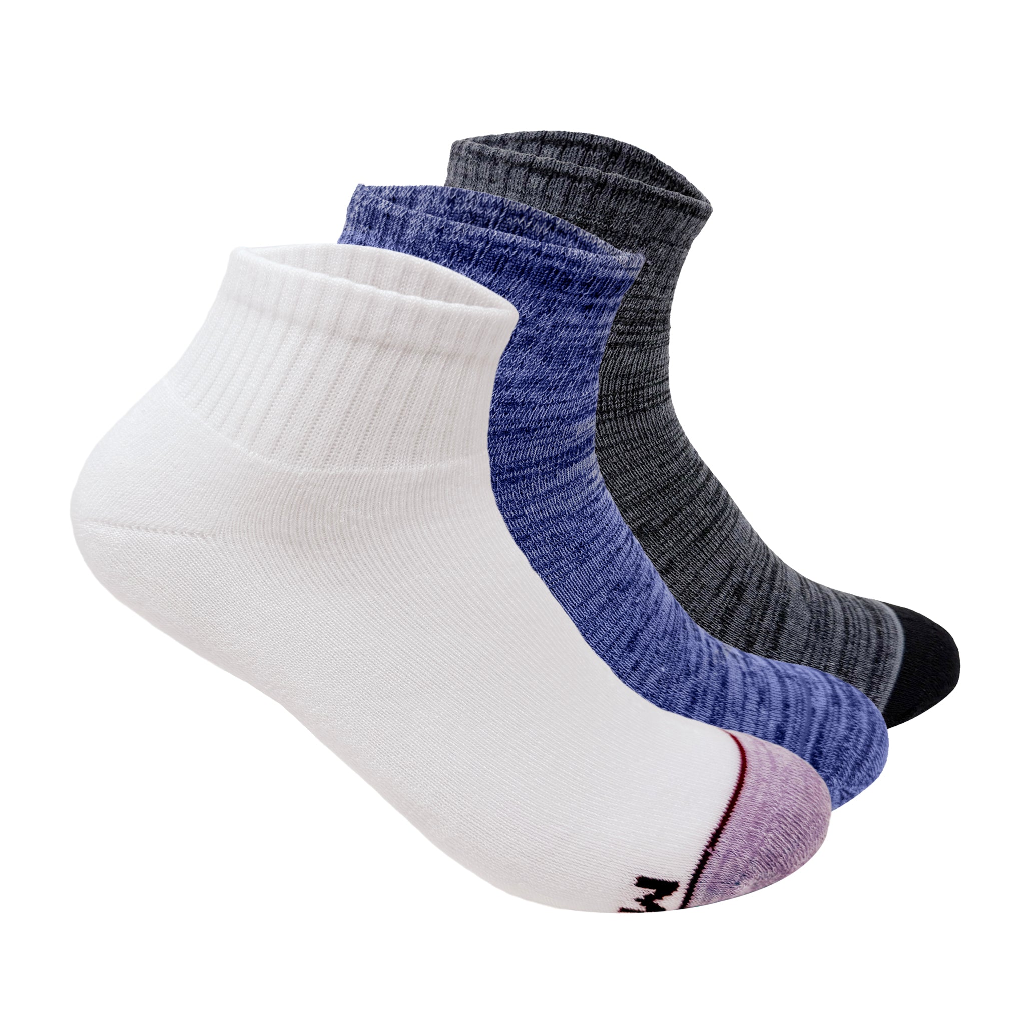 Sports terry Ankle Socks For Men - Set Of 3 ( White, Blue Melange, Black & Grey Melange )