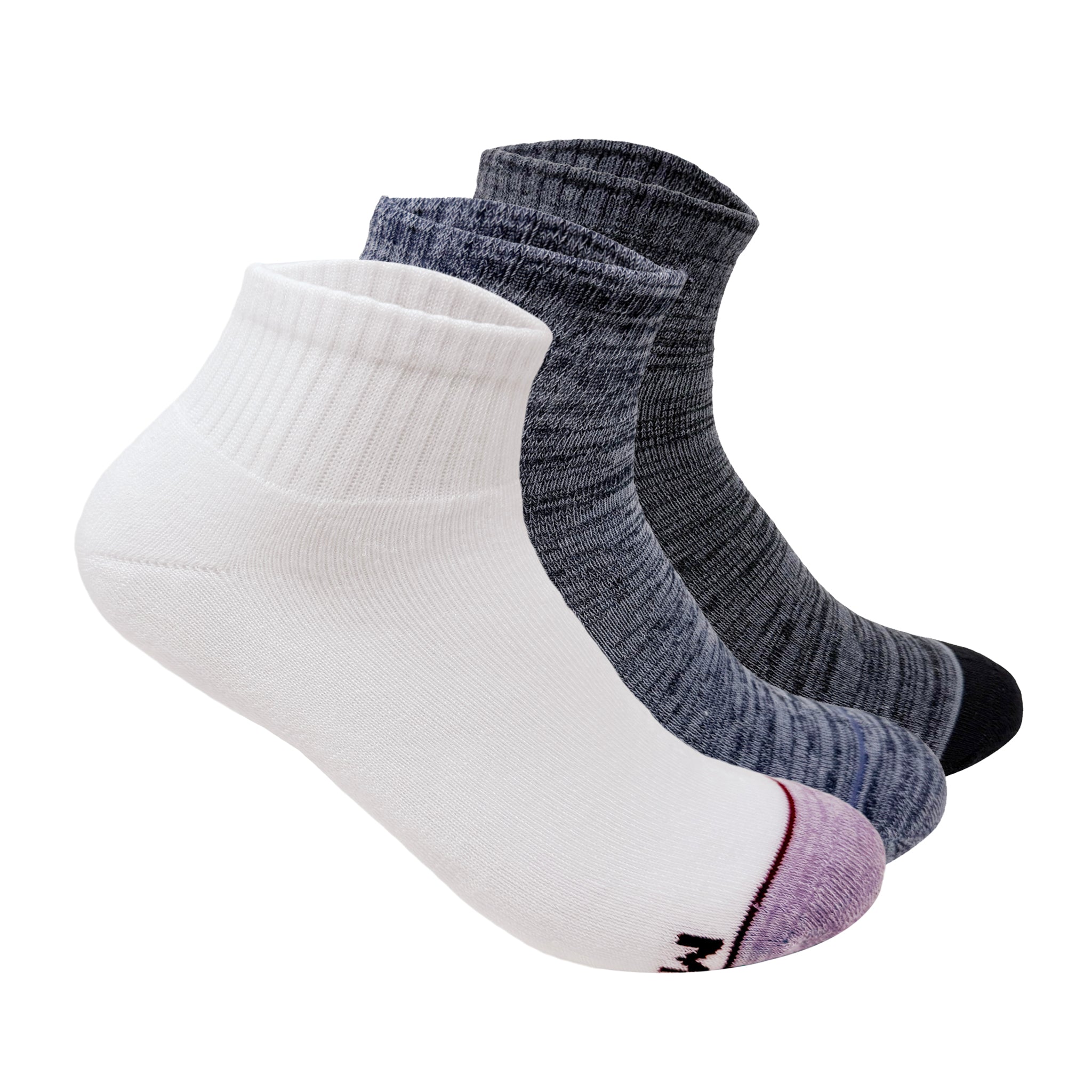 Sports terry Ankle Socks For Men - Set Of 3 ( White, Blue Melange, Black & Grey Melange )