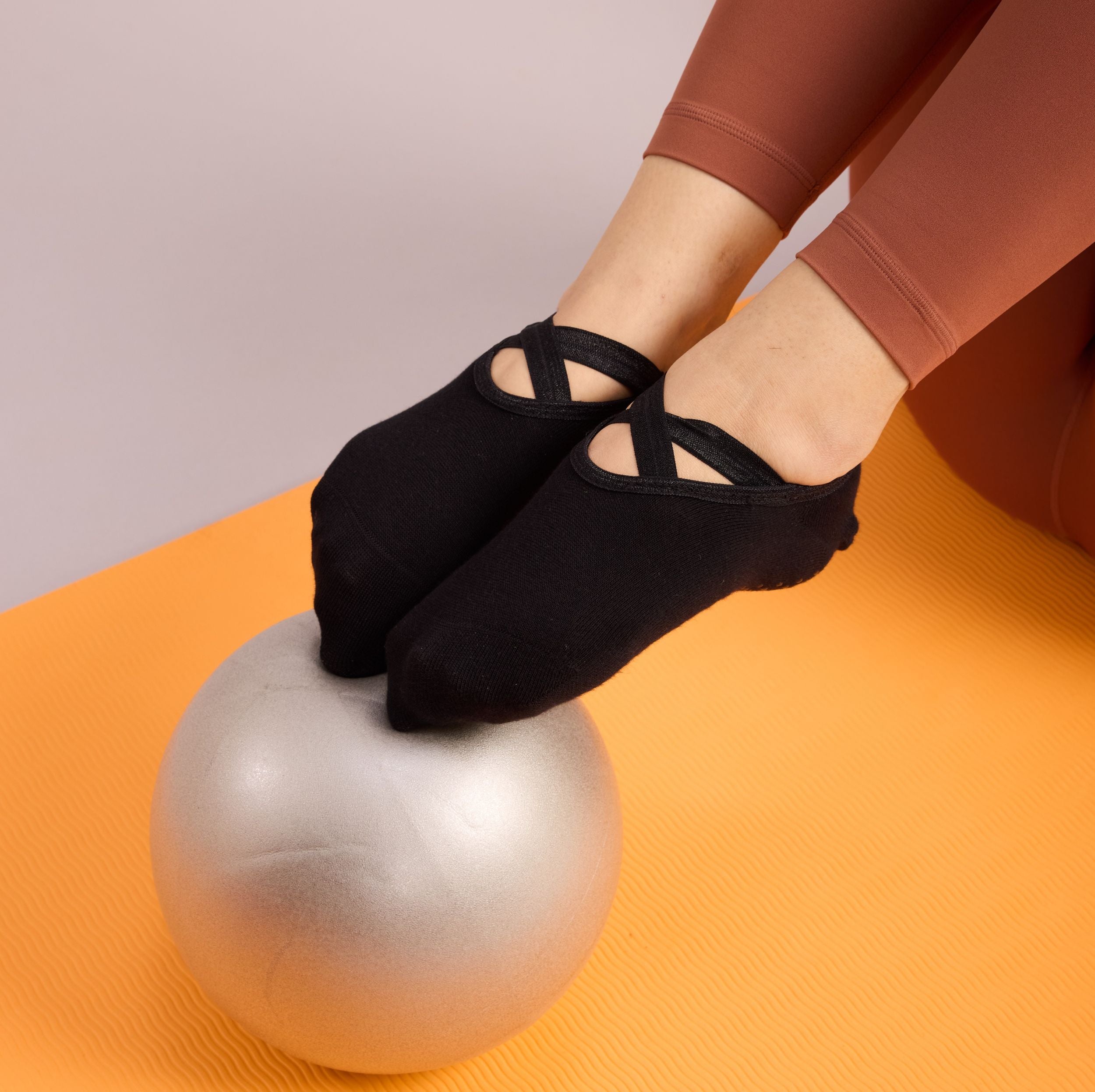 Yoga and Pilates Non-Slip Socks for Women - Set of 3 (Black, Grey & Peach)