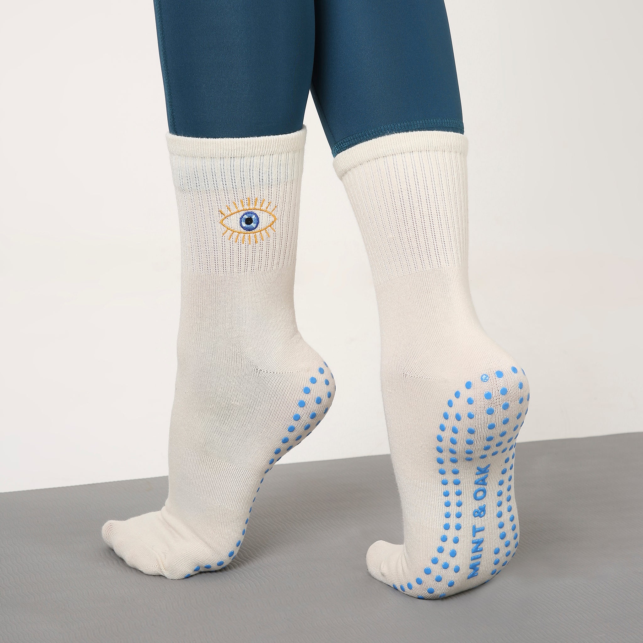 Yoga and Pilates Crew/ Full length Non-Slip Socks for Women - Evil Eye